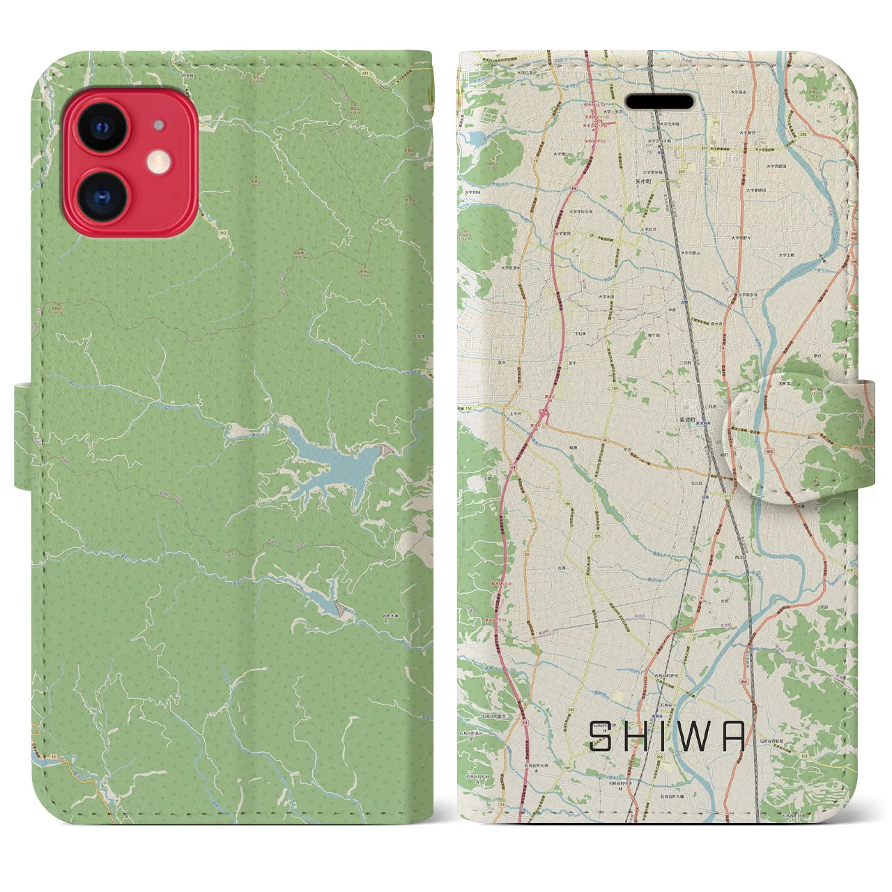 【紫波(岩手県)】地図柄iPhoneケース(手帳タイプ)ナチュラル・iPhone 11 用