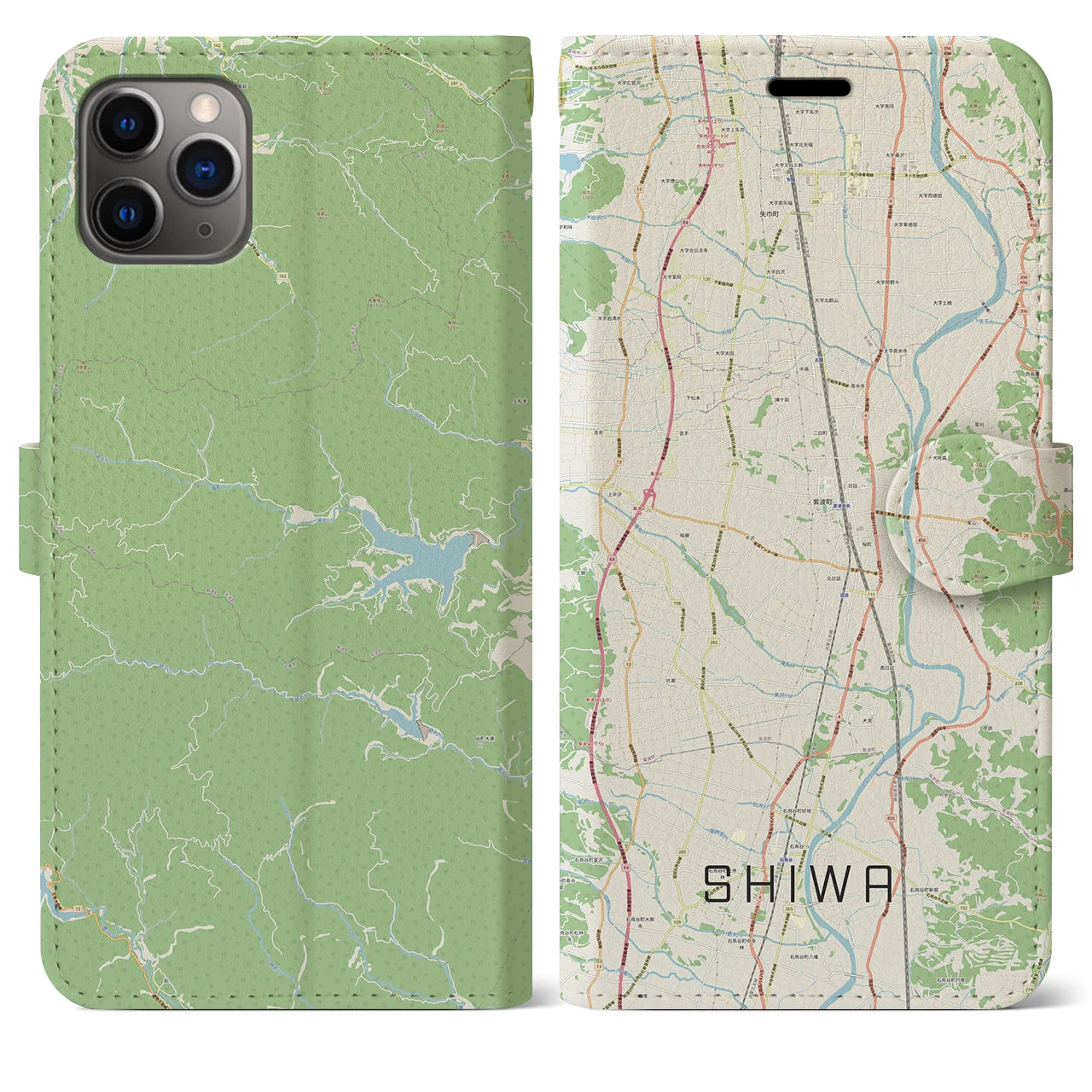 【紫波(岩手県)】地図柄iPhoneケース(手帳タイプ)ナチュラル・iPhone 11 Pro Max 用