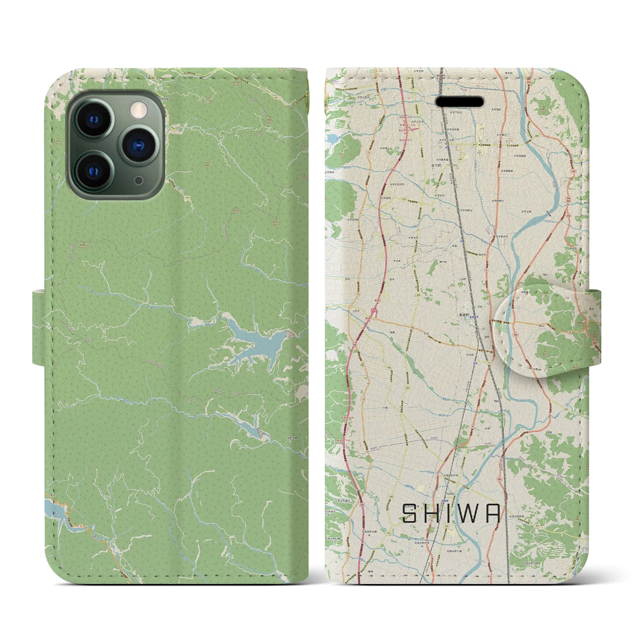 【紫波(岩手県)】地図柄iPhoneケース(手帳タイプ)ナチュラル・iPhone 11 Pro 用
