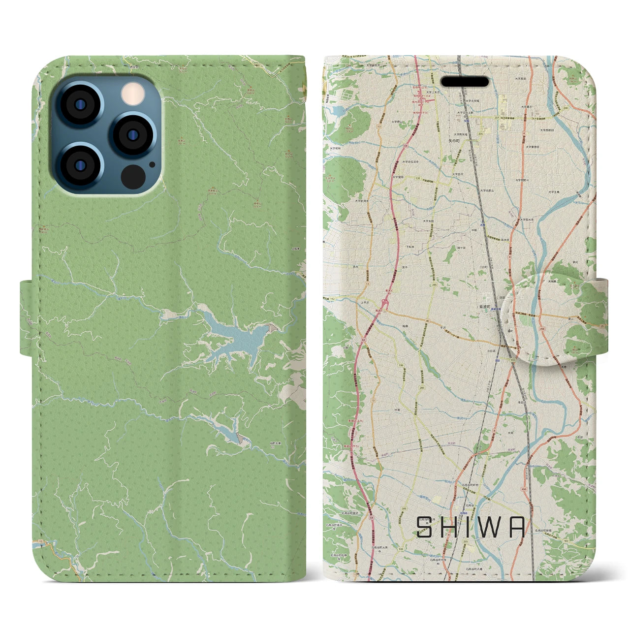 【紫波(岩手県)】地図柄iPhoneケース(手帳タイプ)ナチュラル・iPhone 12 / 12 Pro 用