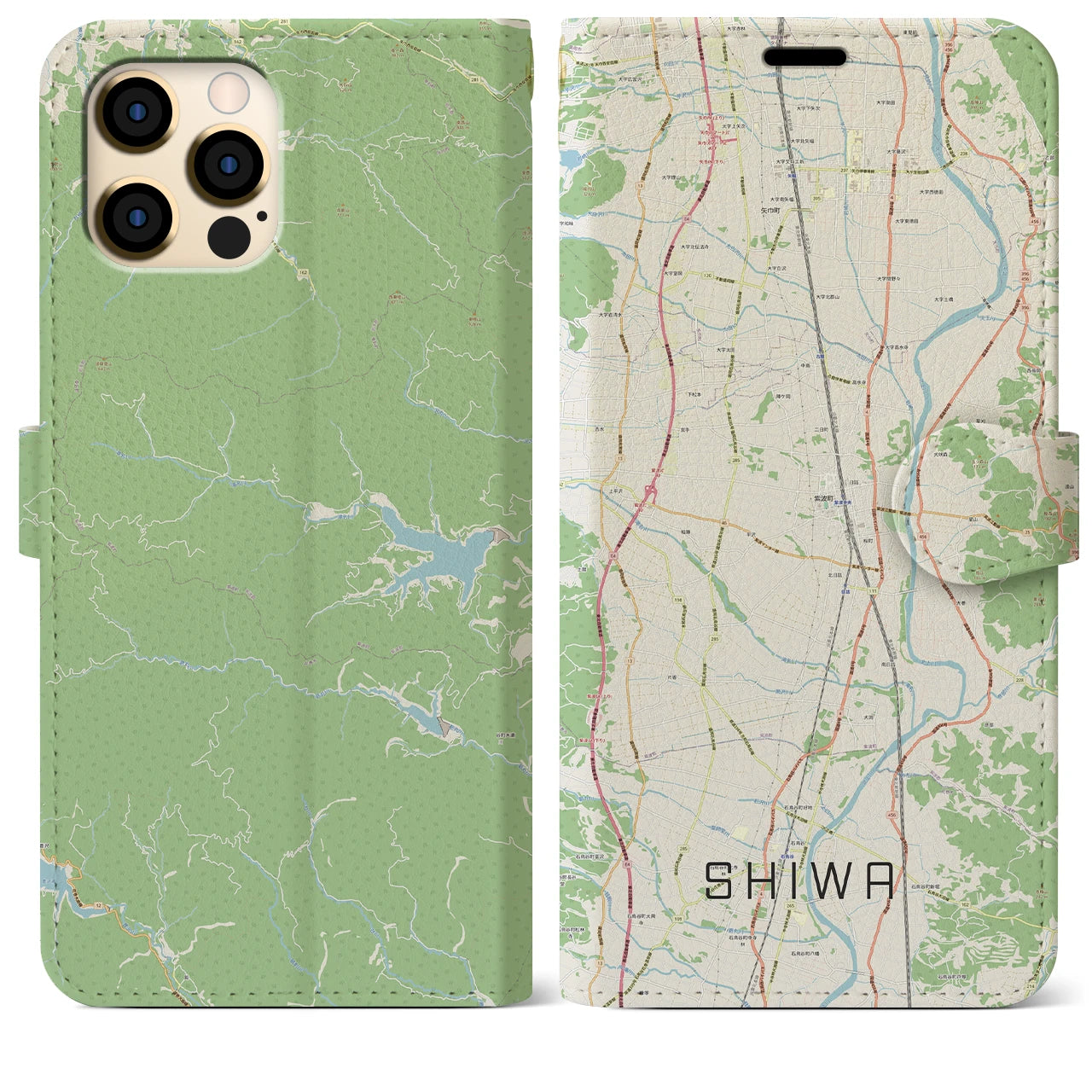 【紫波(岩手県)】地図柄iPhoneケース(手帳タイプ)ナチュラル・iPhone 12 Pro Max 用