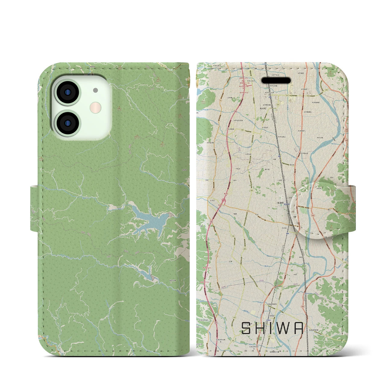 【紫波(岩手県)】地図柄iPhoneケース(手帳タイプ)ナチュラル・iPhone 12 mini 用