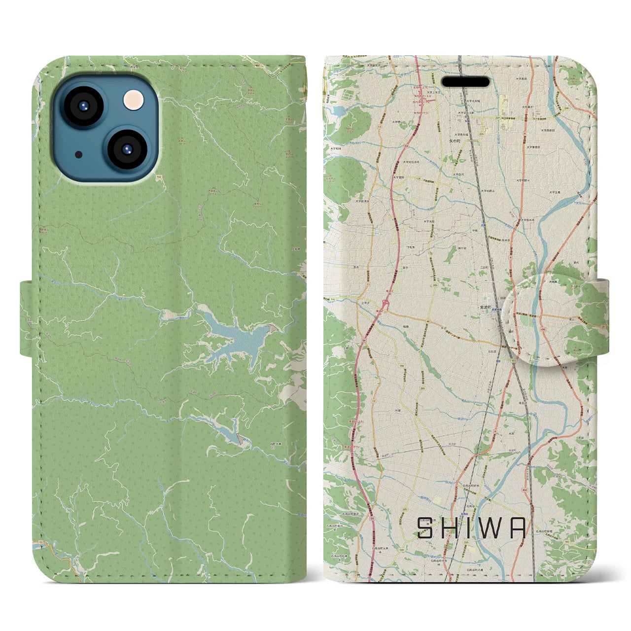 【紫波(岩手県)】地図柄iPhoneケース(手帳タイプ)ナチュラル・iPhone 13 用