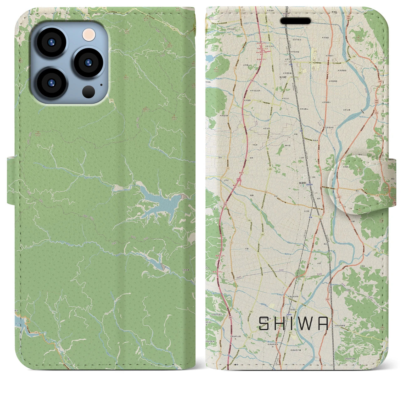 【紫波(岩手県)】地図柄iPhoneケース(手帳タイプ)ナチュラル・iPhone 13 Pro Max 用