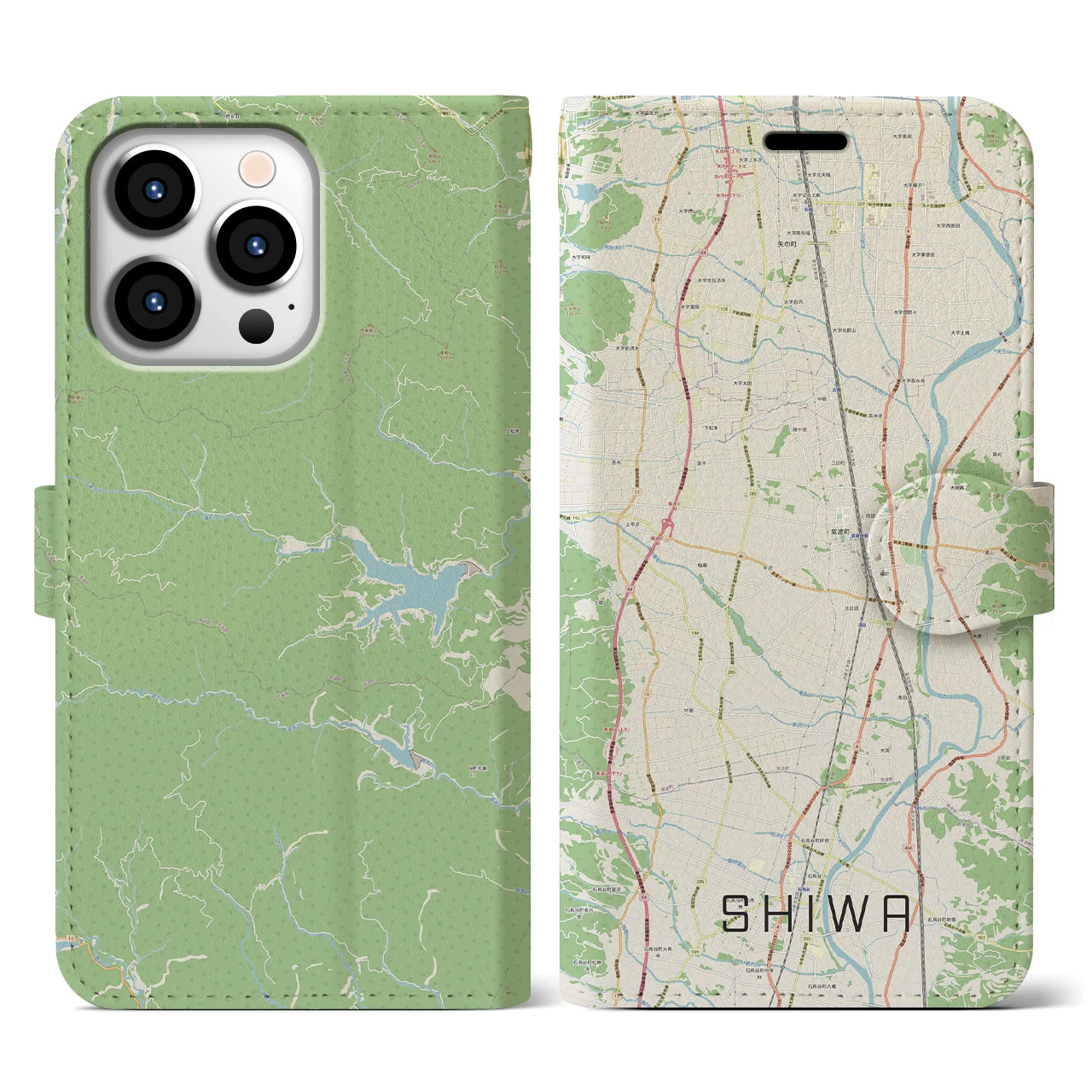 【紫波(岩手県)】地図柄iPhoneケース(手帳タイプ)ナチュラル・iPhone 13 Pro 用