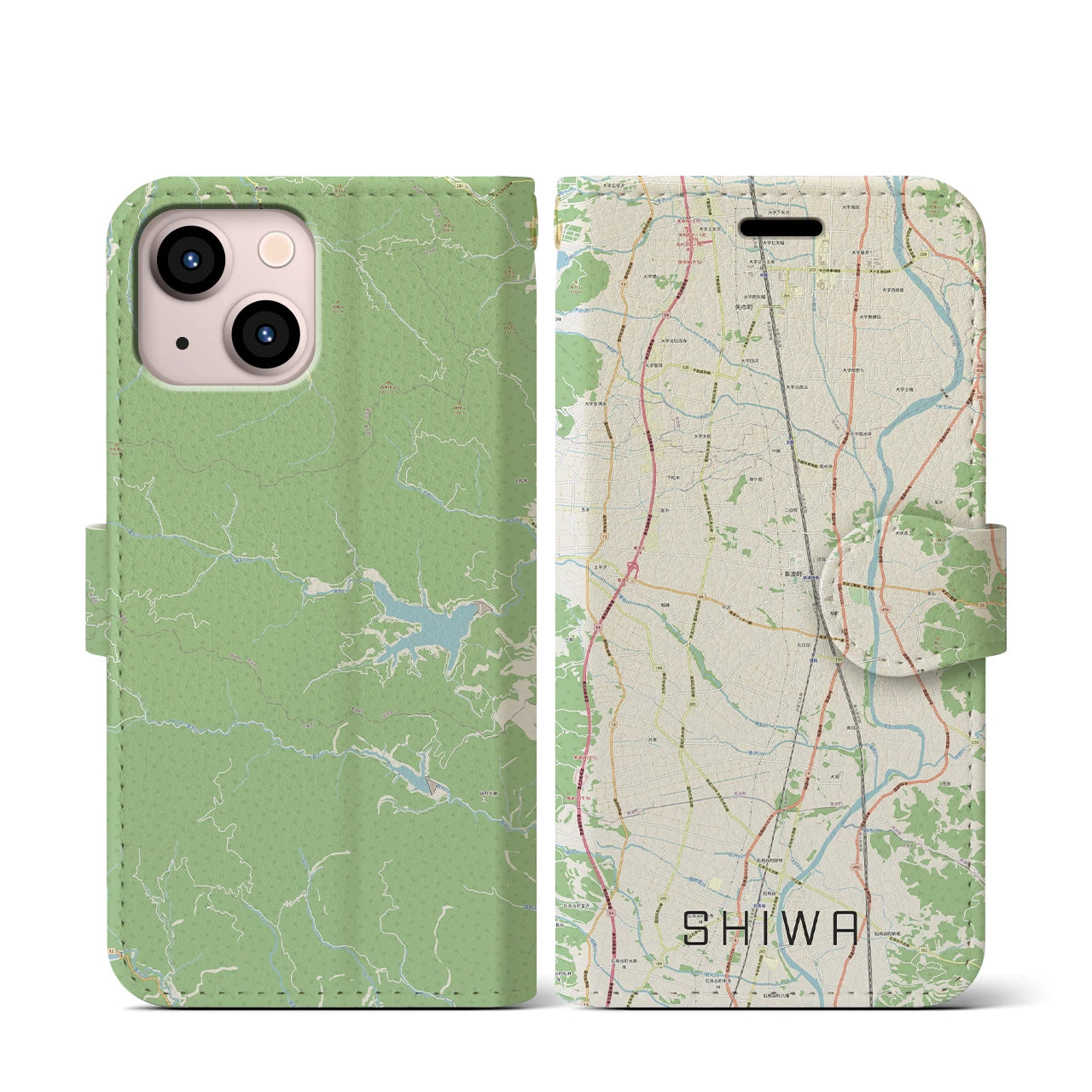 【紫波(岩手県)】地図柄iPhoneケース(手帳タイプ)ナチュラル・iPhone 13 mini 用