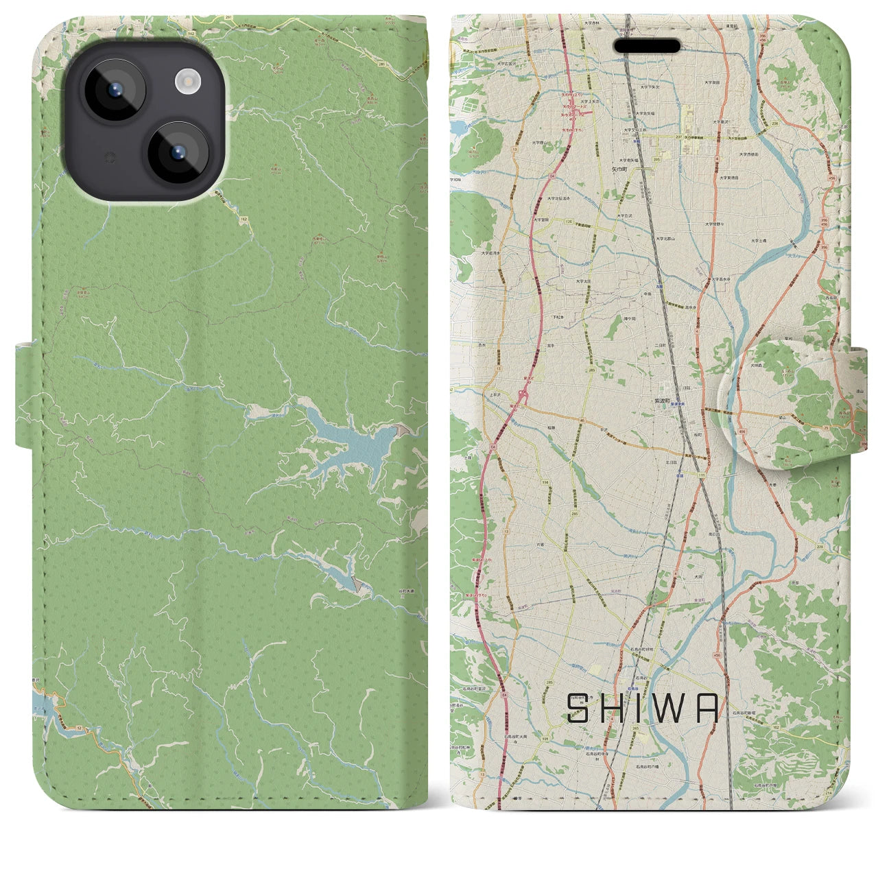 【紫波(岩手県)】地図柄iPhoneケース(手帳タイプ)ナチュラル・iPhone 14 Plus 用