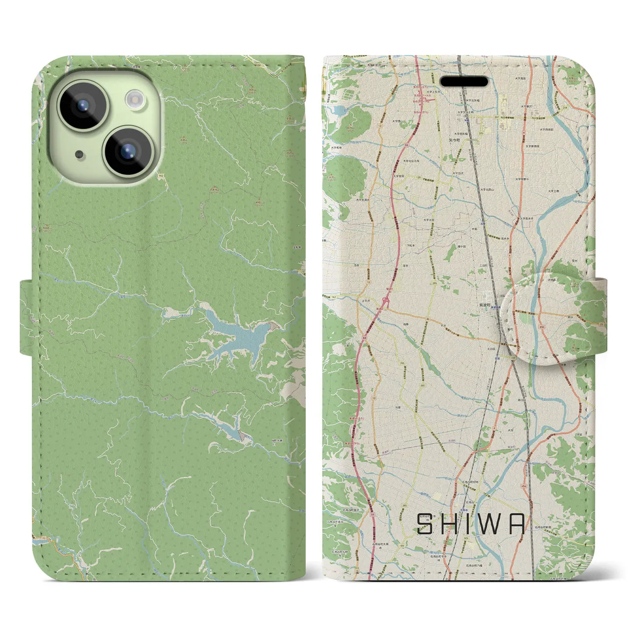 【紫波(岩手県)】地図柄iPhoneケース(手帳タイプ)ナチュラル・iPhone 15 用