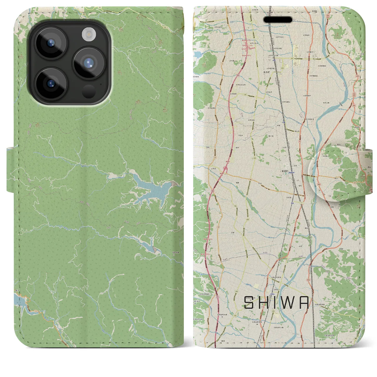 【紫波(岩手県)】地図柄iPhoneケース(手帳タイプ)ナチュラル・iPhone 15 Pro Max 用