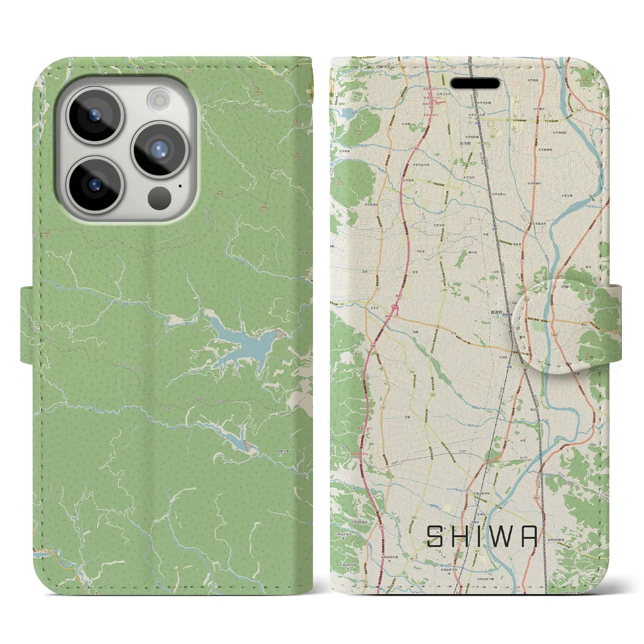 【紫波(岩手県)】地図柄iPhoneケース(手帳タイプ)ナチュラル・iPhone 15 Pro 用