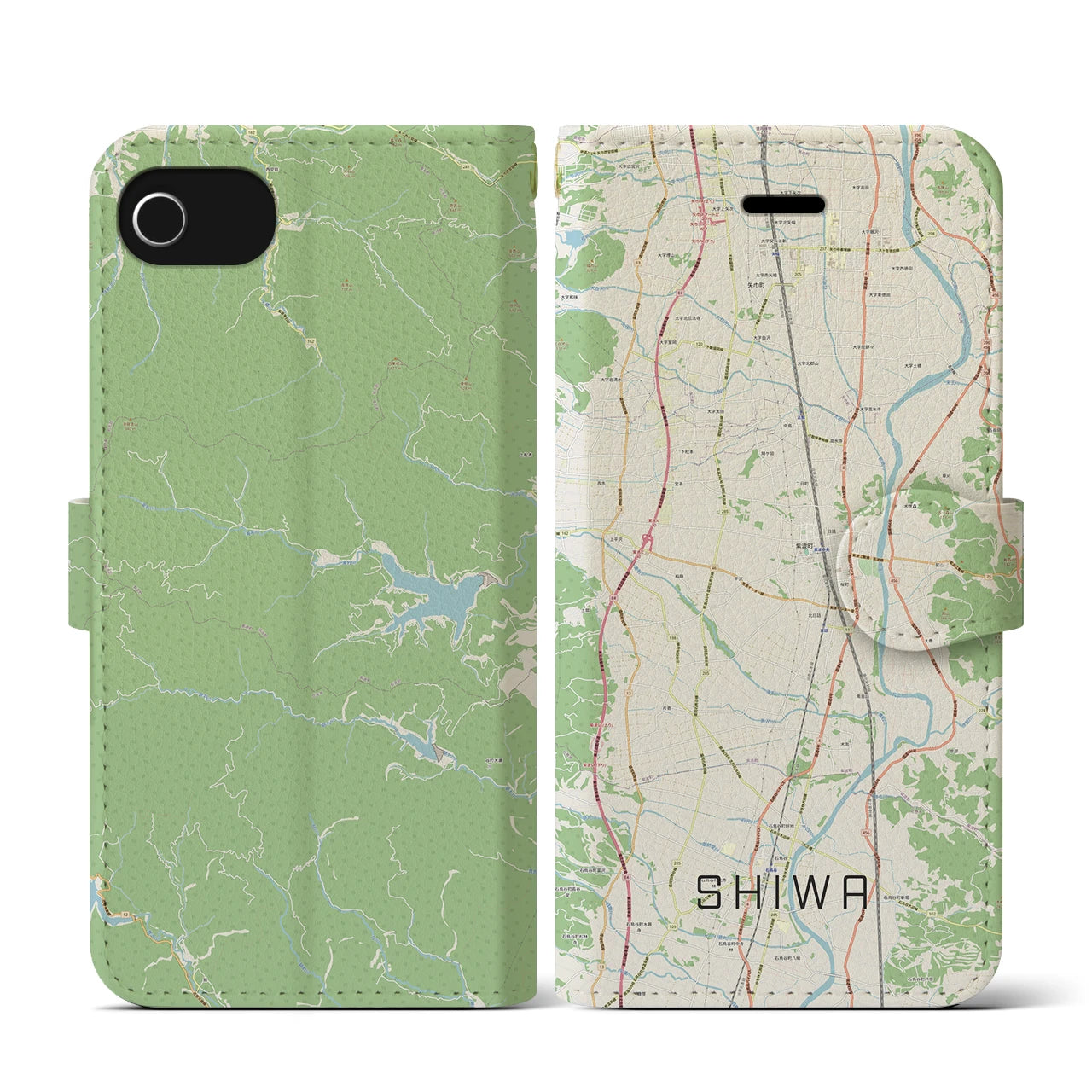 【紫波(岩手県)】地図柄iPhoneケース(手帳タイプ)ナチュラル・iPhone SE(第3 / 第2世代) / 8 / 7 / 6s / 6 用
