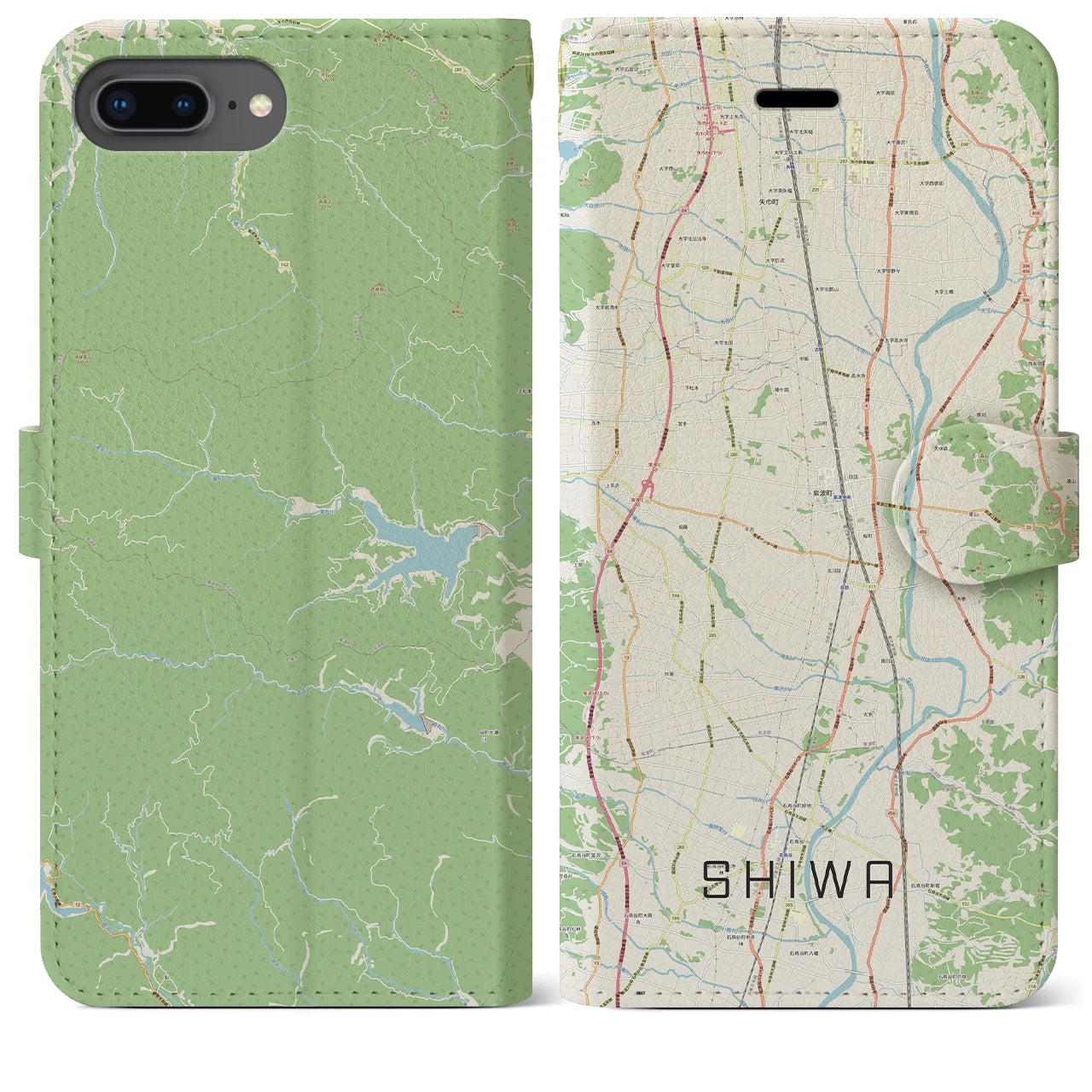 【紫波(岩手県)】地図柄iPhoneケース(手帳タイプ)ナチュラル・iPhone 8Plus /7Plus / 6sPlus / 6Plus 用