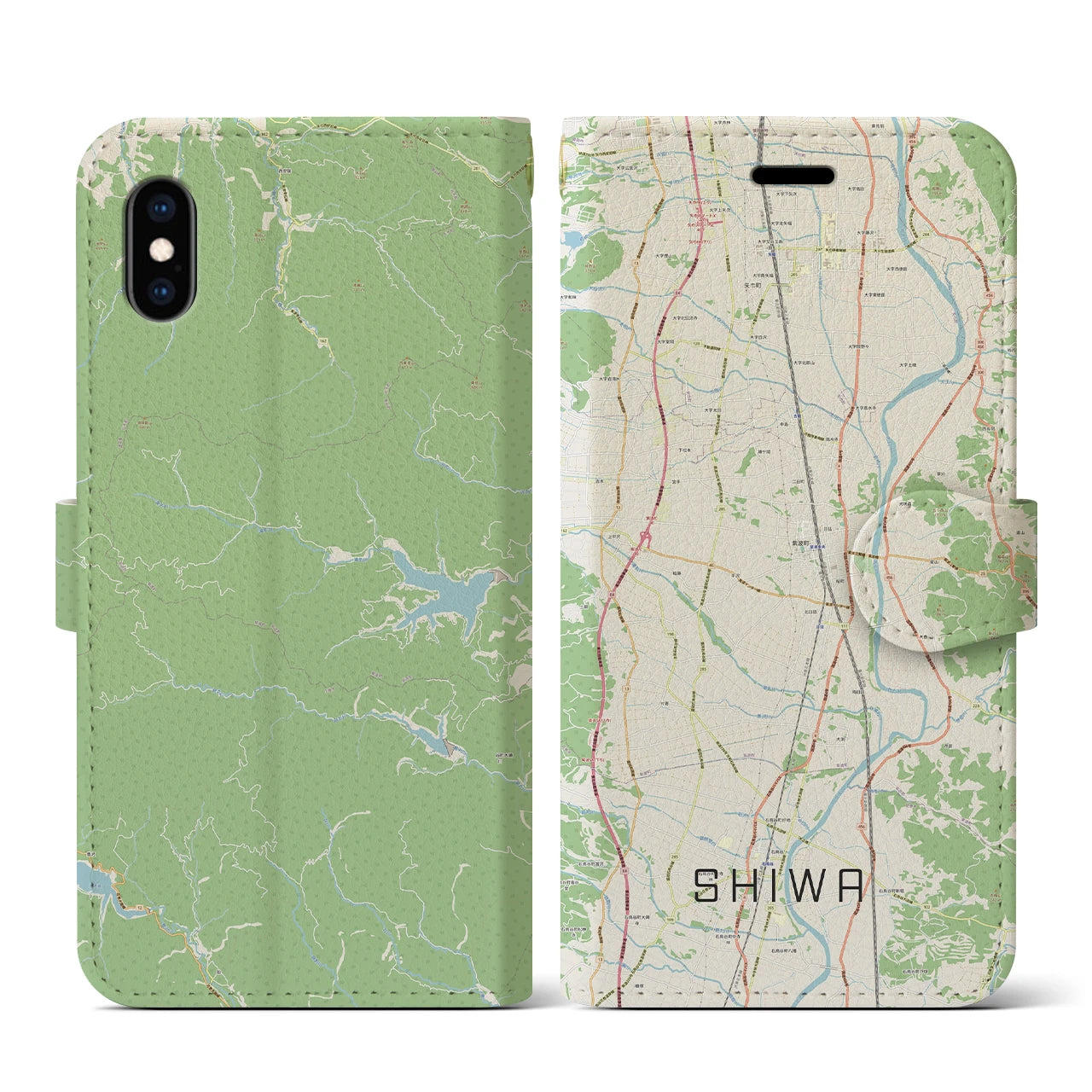 【紫波(岩手県)】地図柄iPhoneケース(手帳タイプ)ナチュラル・iPhone XS / X 用