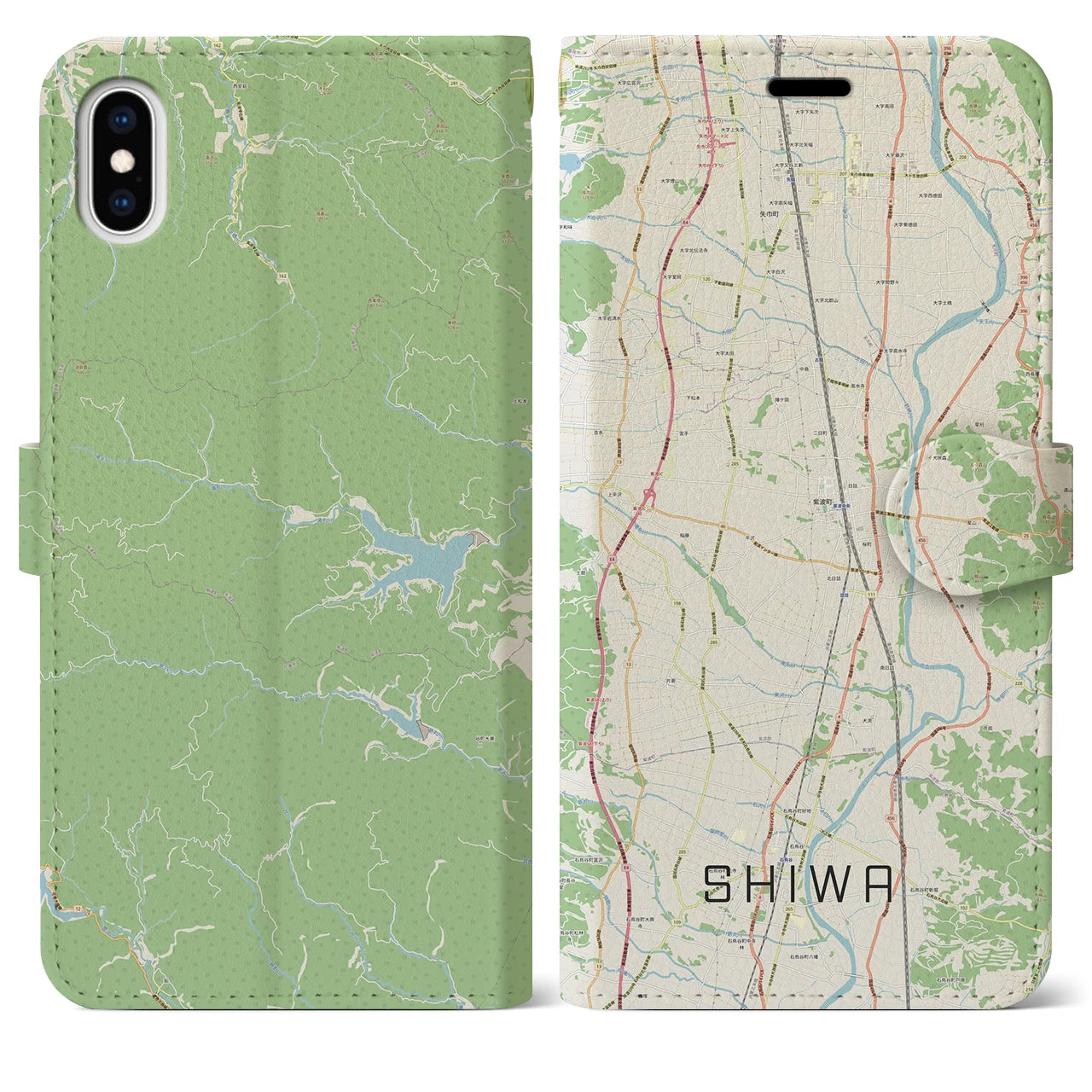 【紫波(岩手県)】地図柄iPhoneケース(手帳タイプ)ナチュラル・iPhone XS Max 用