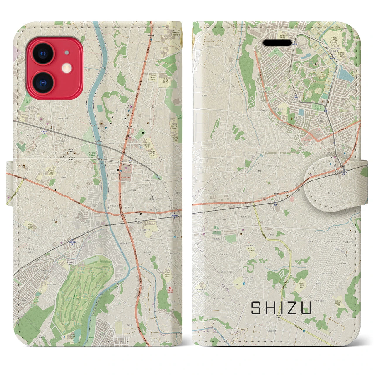 【志津(千葉県)】地図柄iPhoneケース(手帳タイプ)ナチュラル・iPhone 11 用