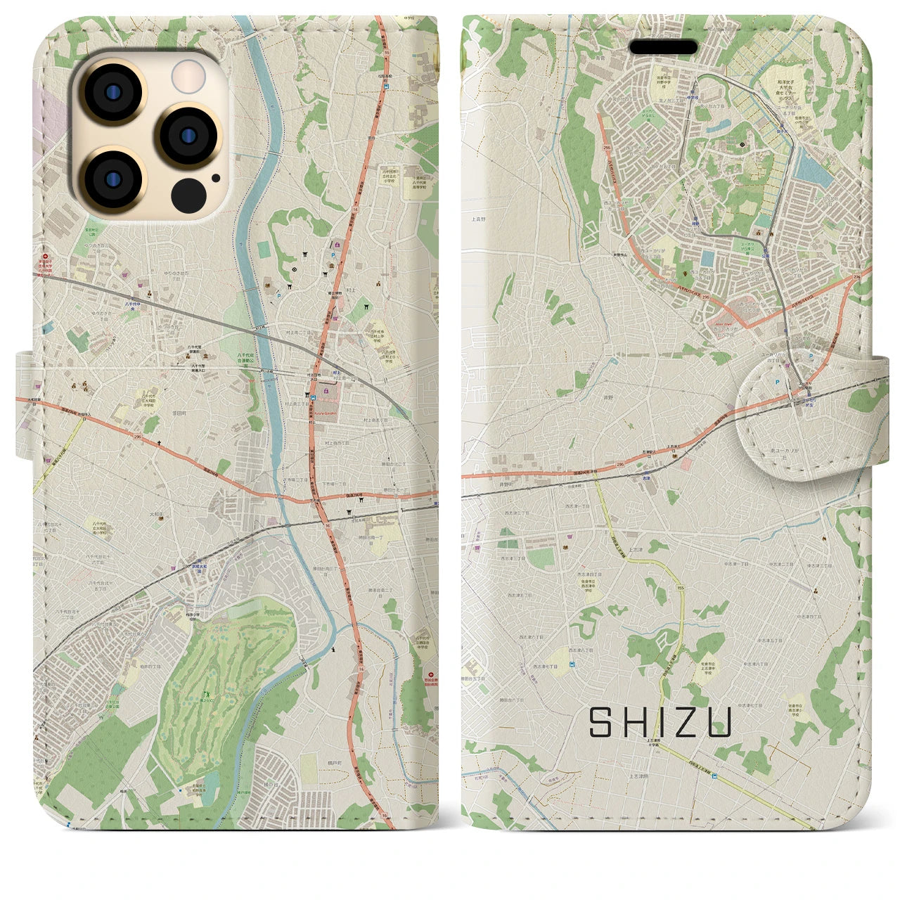 【志津(千葉県)】地図柄iPhoneケース(手帳タイプ)ナチュラル・iPhone 12 Pro Max 用