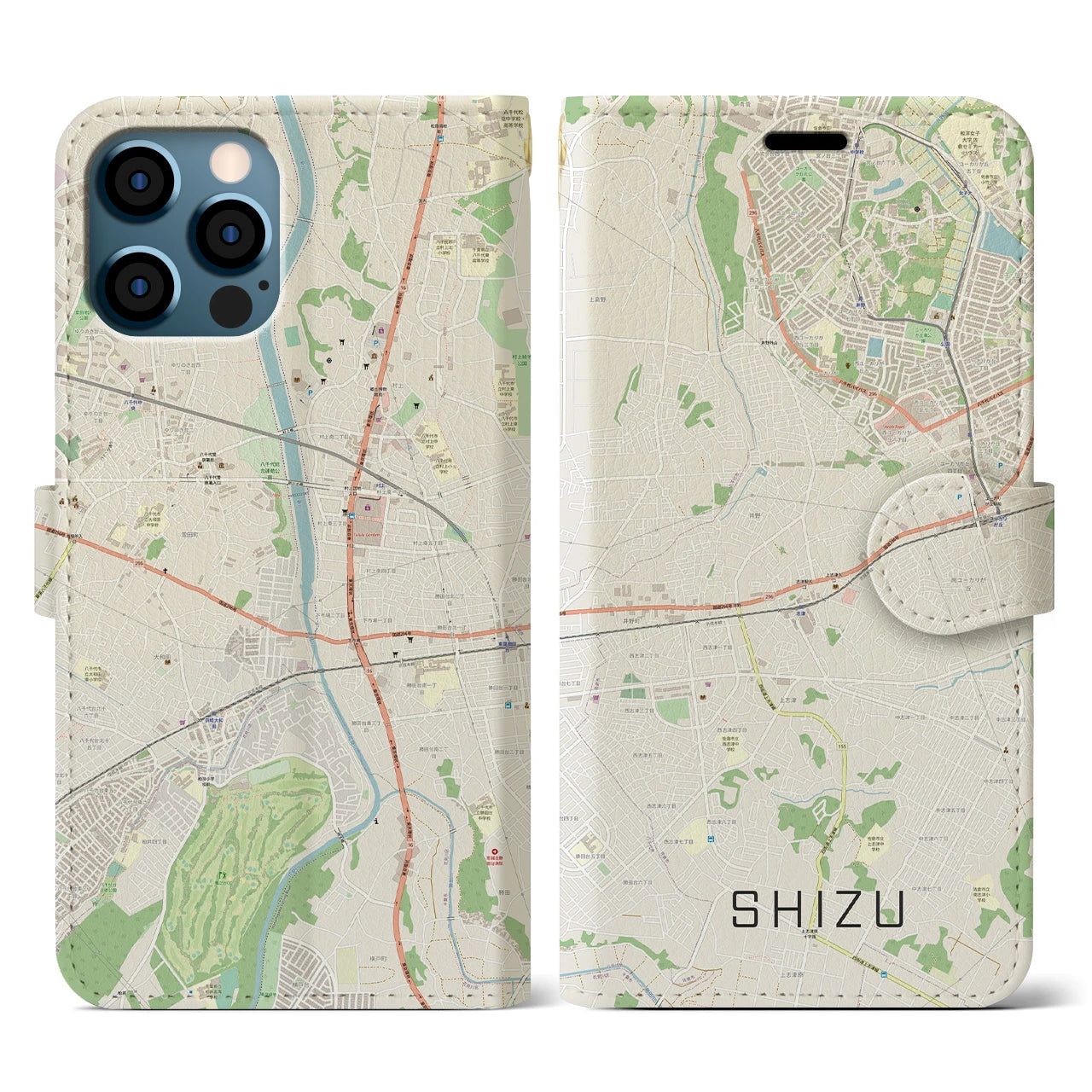 【志津(千葉県)】地図柄iPhoneケース(手帳タイプ)ナチュラル・iPhone 12 / 12 Pro 用