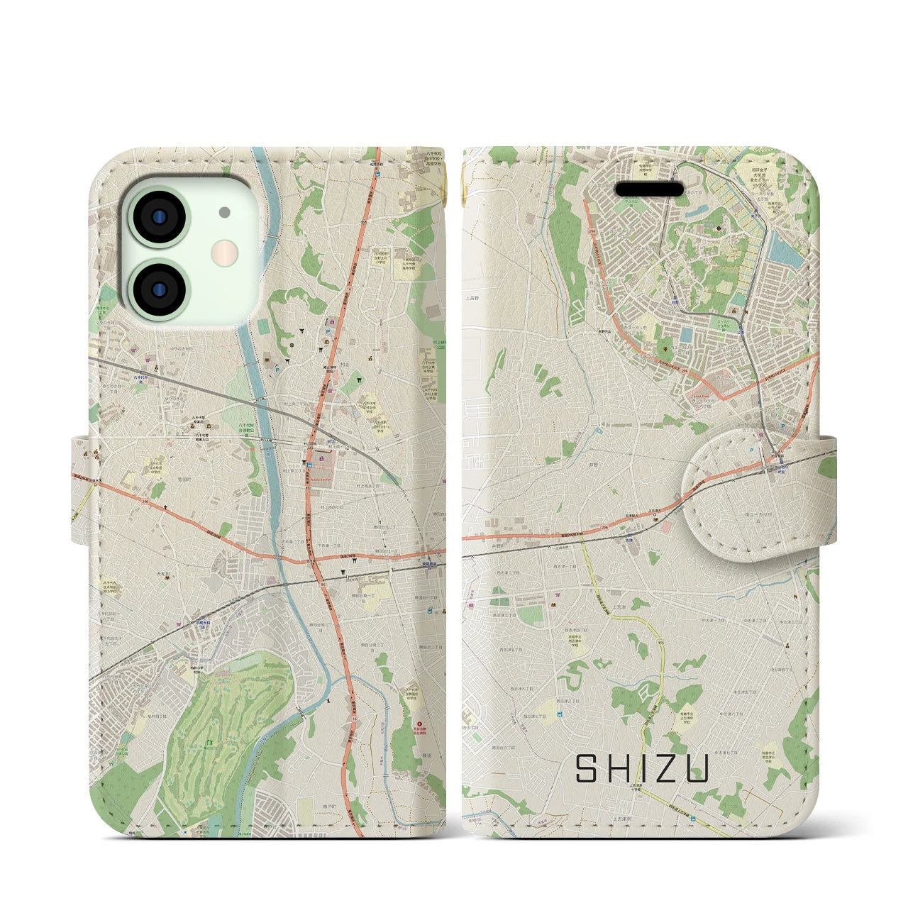 【志津(千葉県)】地図柄iPhoneケース(手帳タイプ)ナチュラル・iPhone 12 mini 用