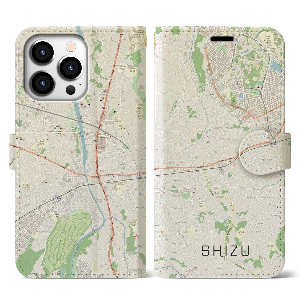 【志津(千葉県)】地図柄iPhoneケース(手帳タイプ)ナチュラル・iPhone 13 Pro 用