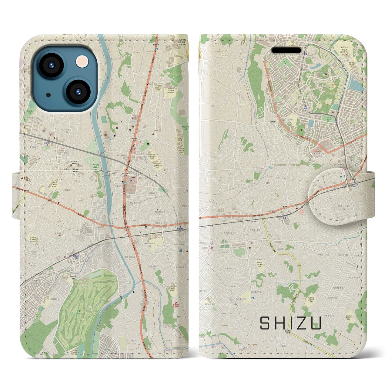 【志津(千葉県)】地図柄iPhoneケース(手帳タイプ)ナチュラル・iPhone 13 用
