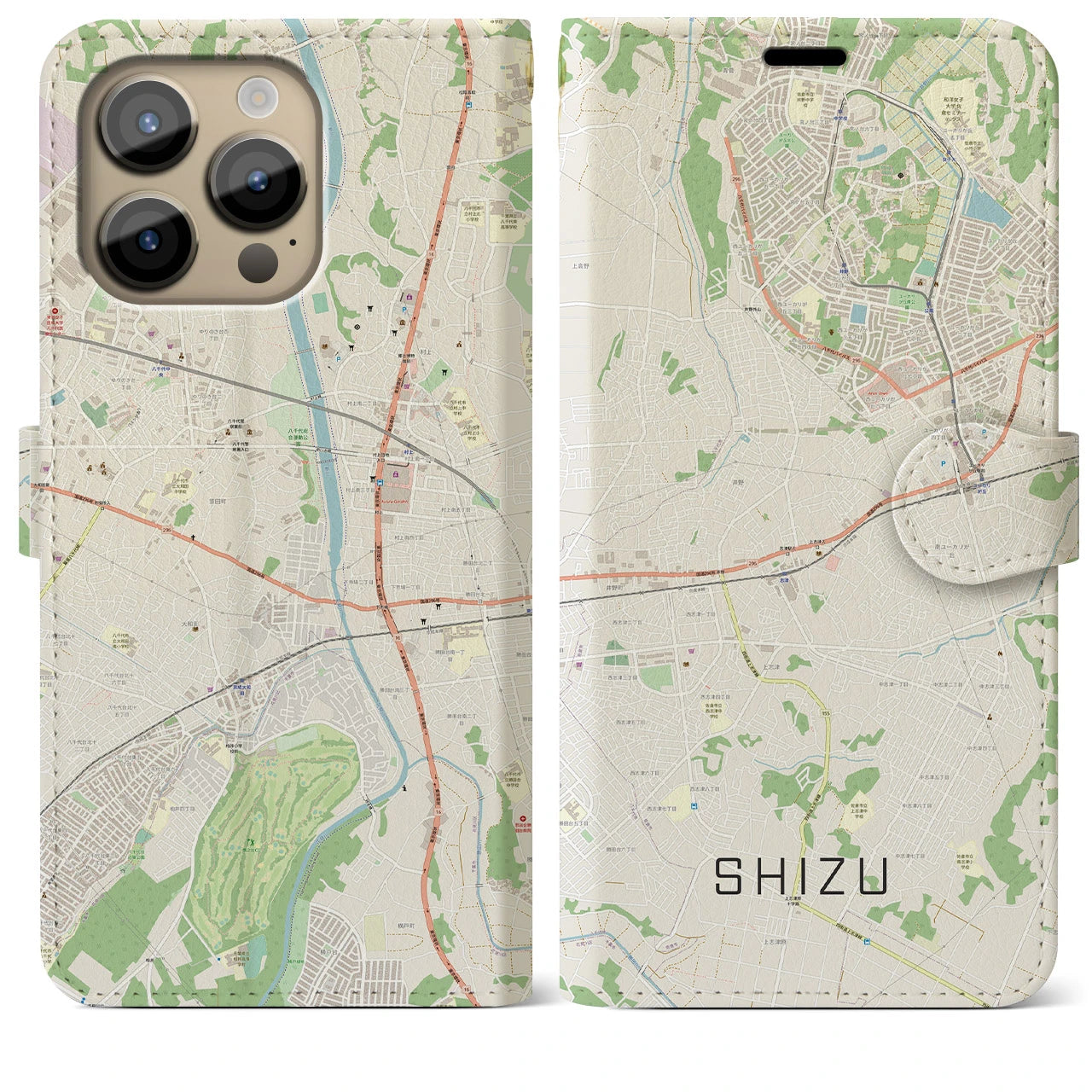 【志津(千葉県)】地図柄iPhoneケース(手帳タイプ)ナチュラル・iPhone 14 Pro Max 用