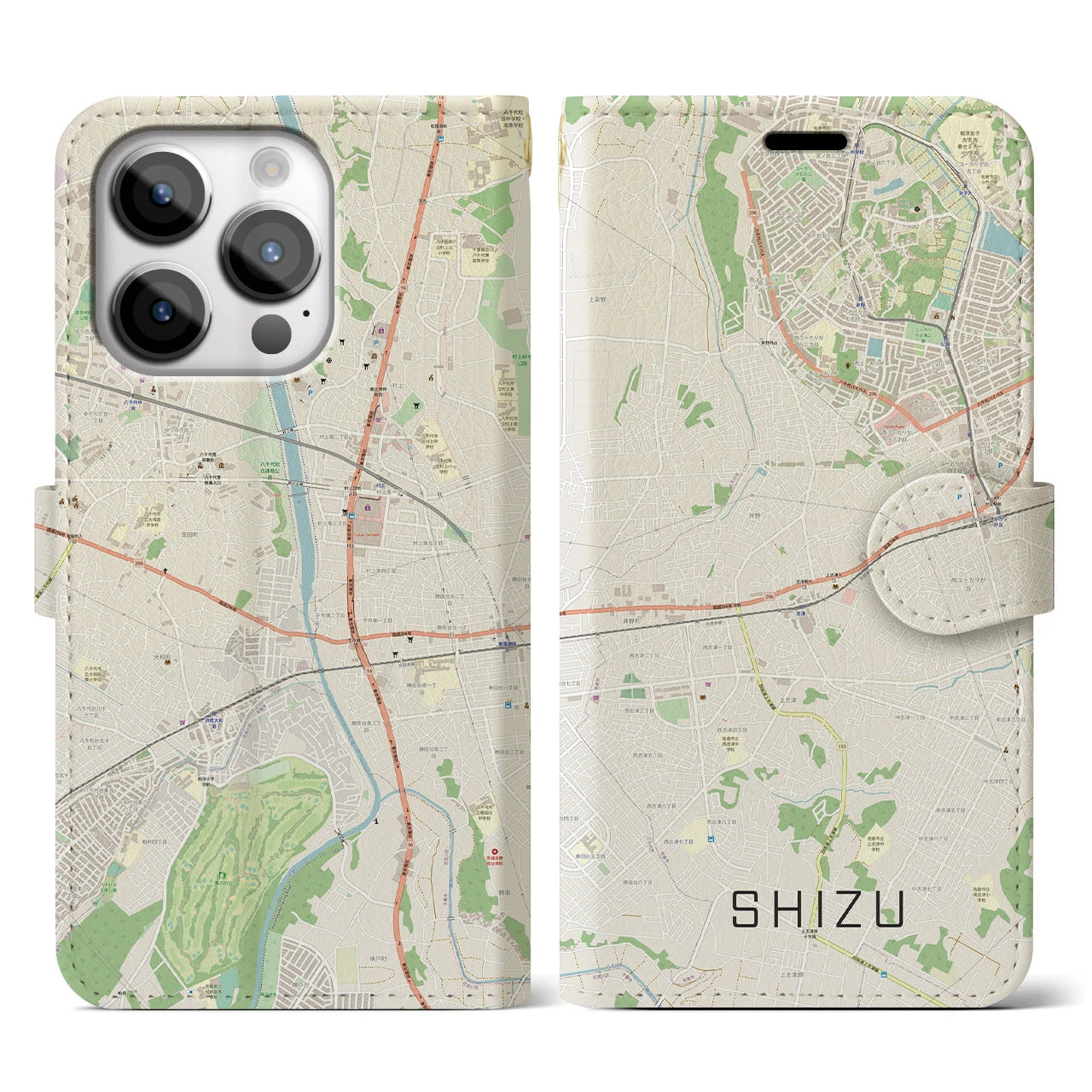 【志津(千葉県)】地図柄iPhoneケース(手帳タイプ)ナチュラル・iPhone 14 Pro 用
