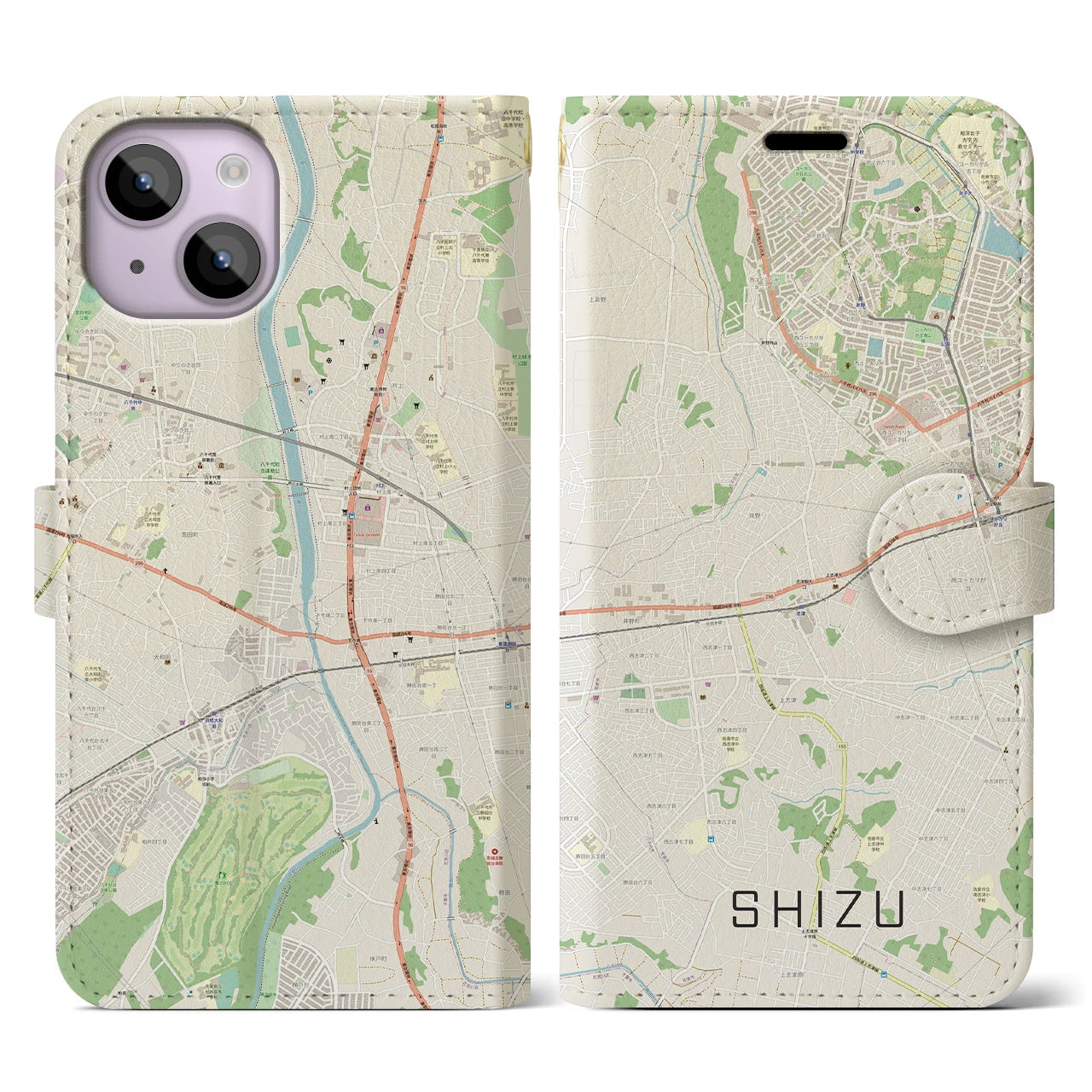 【志津(千葉県)】地図柄iPhoneケース(手帳タイプ)ナチュラル・iPhone 14 用