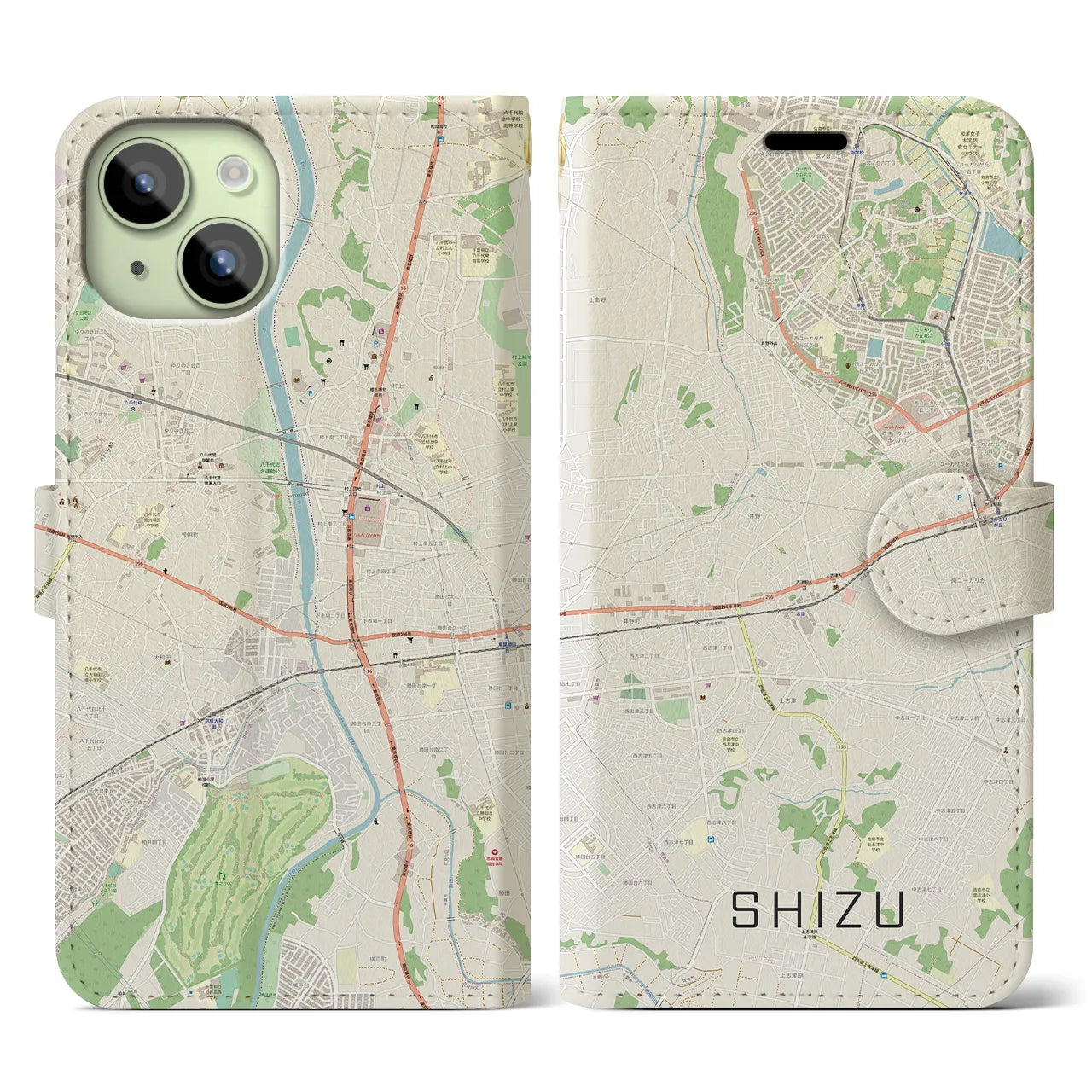 【志津(千葉県)】地図柄iPhoneケース(手帳タイプ)ナチュラル・iPhone 15 用