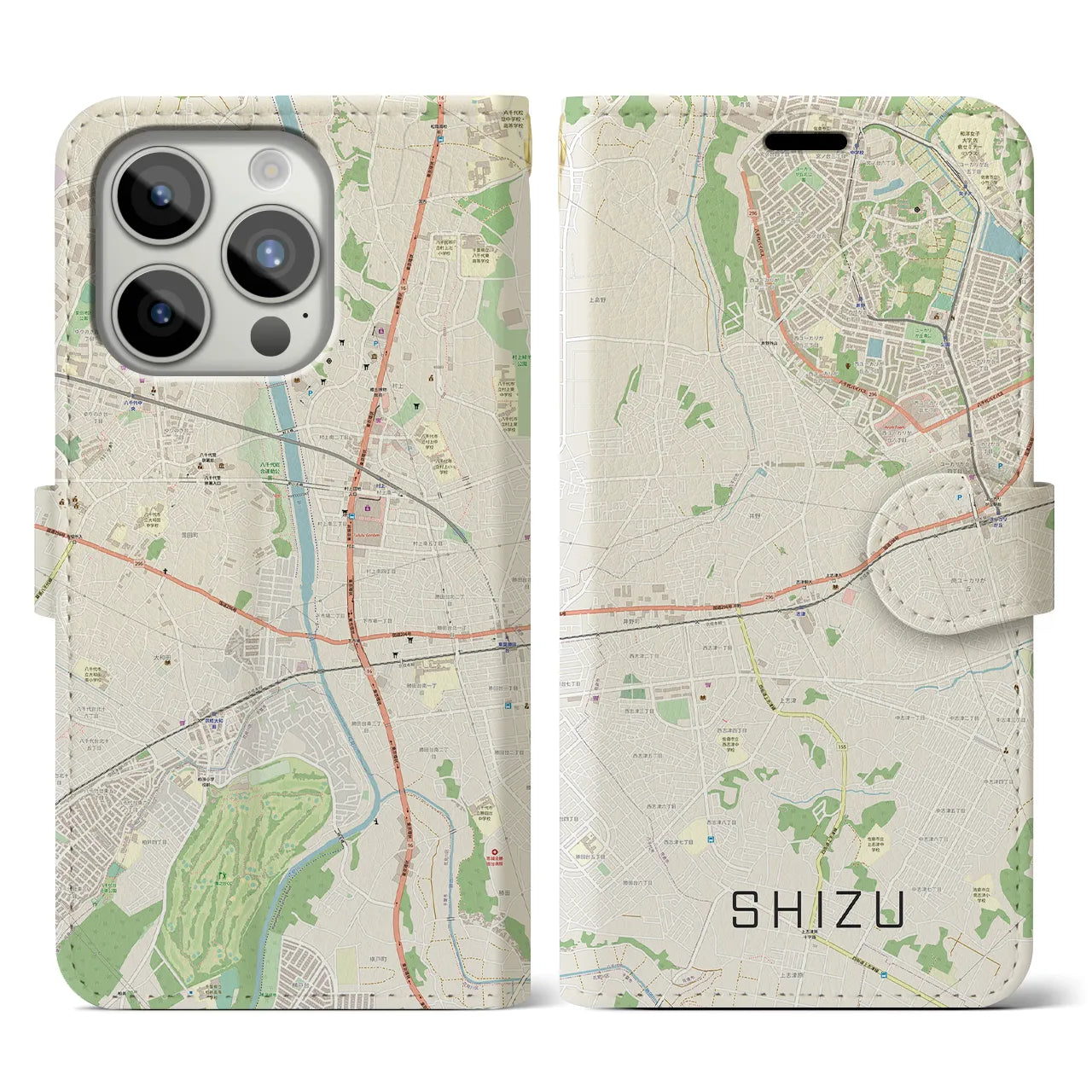 【志津(千葉県)】地図柄iPhoneケース(手帳タイプ)ナチュラル・iPhone 15 Pro 用