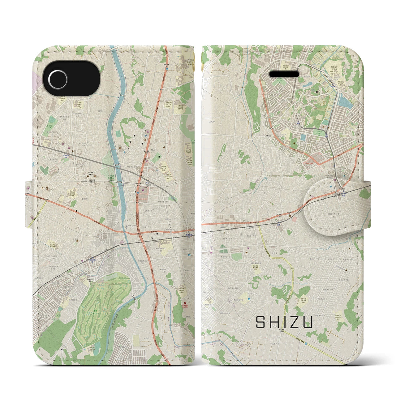 【志津(千葉県)】地図柄iPhoneケース(手帳タイプ)ナチュラル・iPhone SE(第3 / 第2世代) / 8 / 7 / 6s / 6 用