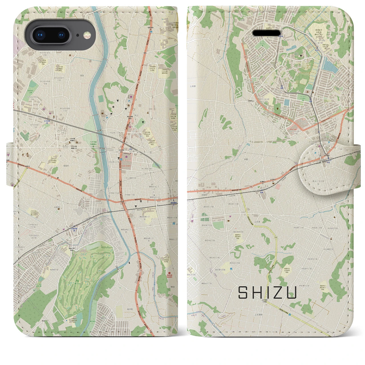【志津(千葉県)】地図柄iPhoneケース(手帳タイプ)ナチュラル・iPhone 8Plus /7Plus / 6sPlus / 6Plus 用