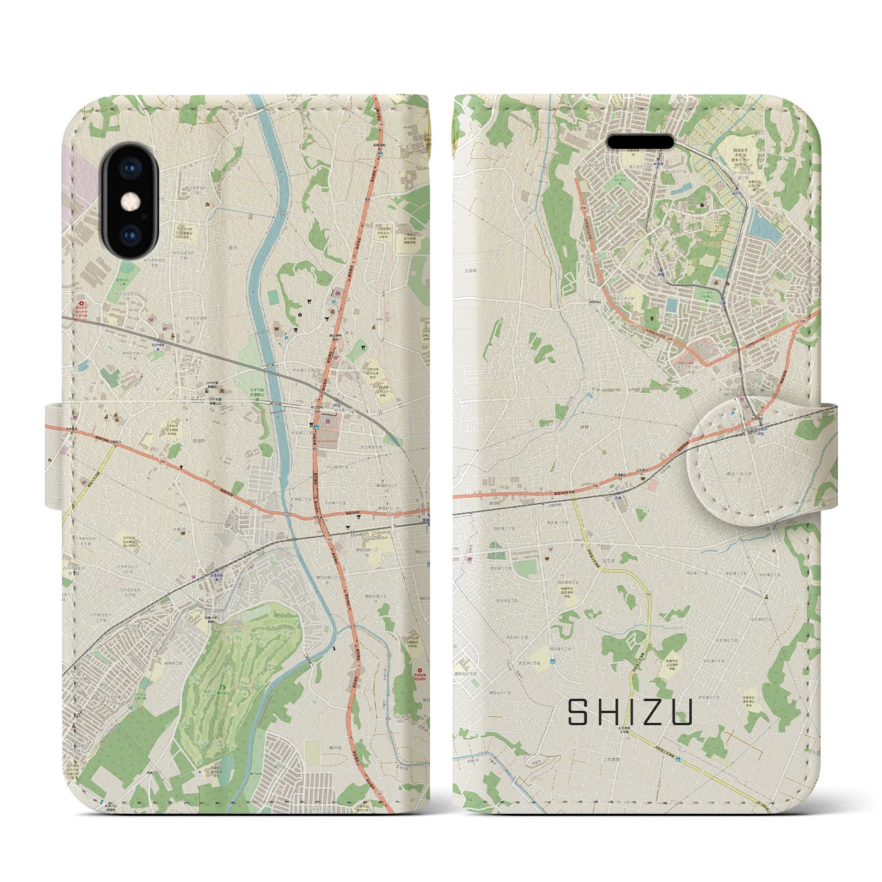 【志津(千葉県)】地図柄iPhoneケース(手帳タイプ)ナチュラル・iPhone XS / X 用