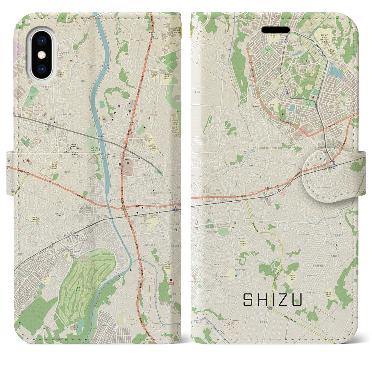 【志津(千葉県)】地図柄iPhoneケース(手帳タイプ)ナチュラル・iPhone XS Max 用