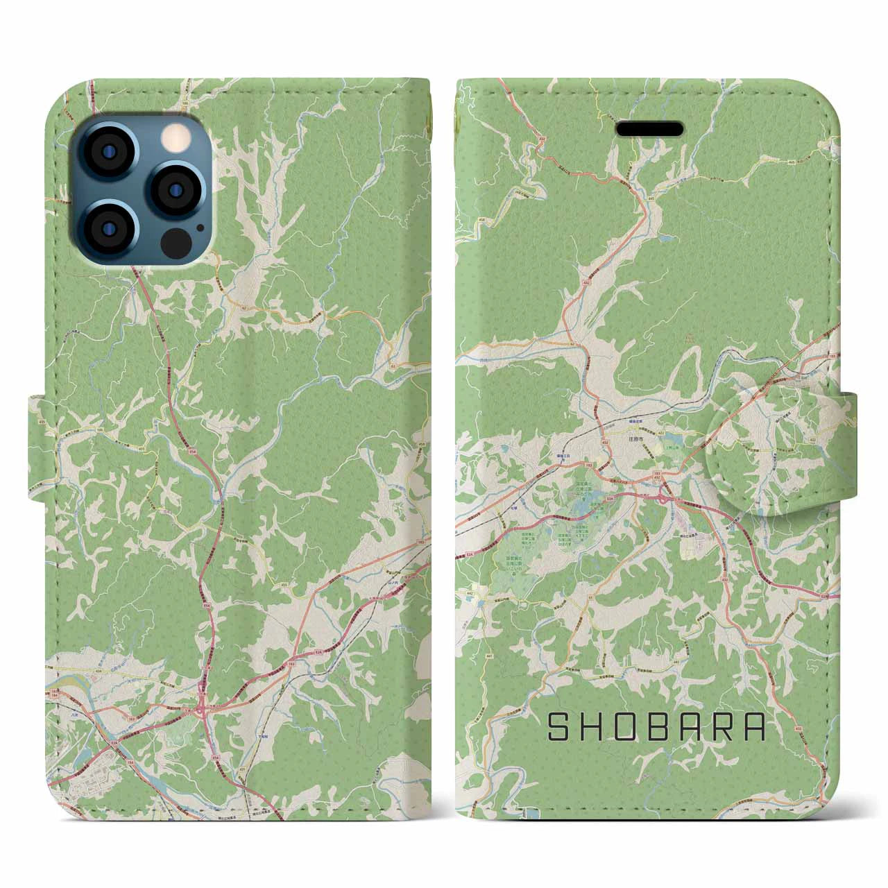 【庄原(広島県)】地図柄iPhoneケース(手帳タイプ)ナチュラル・iPhone 12 / 12 Pro 用