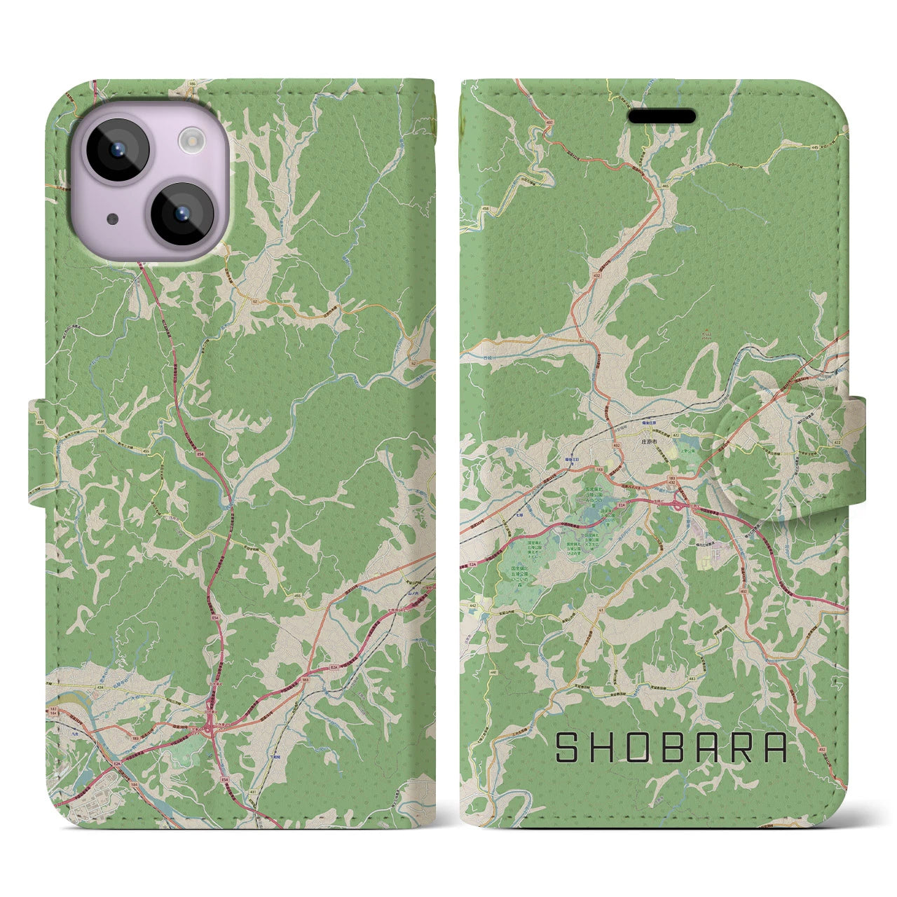 【庄原(広島県)】地図柄iPhoneケース(手帳タイプ)ナチュラル・iPhone 14 用