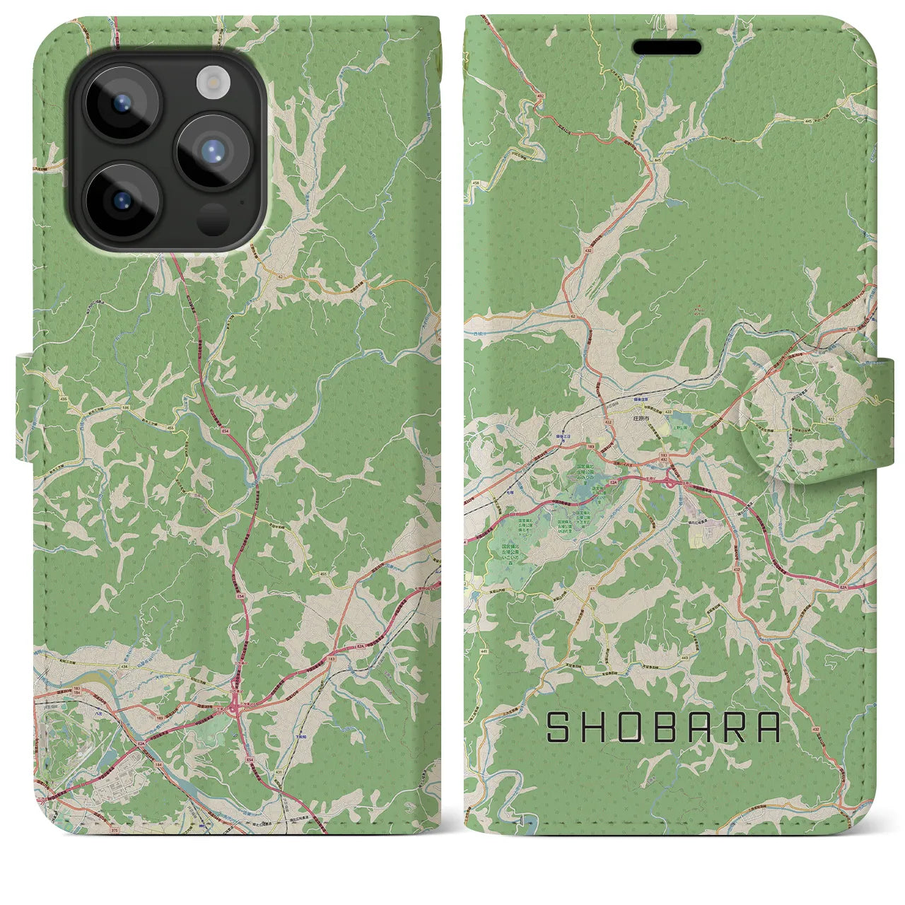 【庄原(広島県)】地図柄iPhoneケース(手帳タイプ)ナチュラル・iPhone 15 Pro Max 用