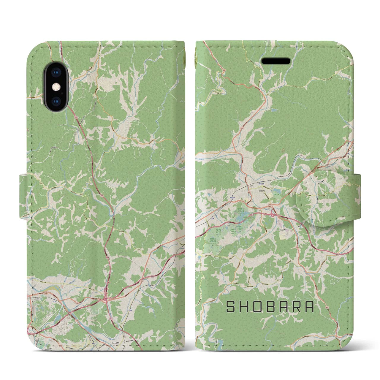【庄原(広島県)】地図柄iPhoneケース(手帳タイプ)ナチュラル・iPhone XS / X 用