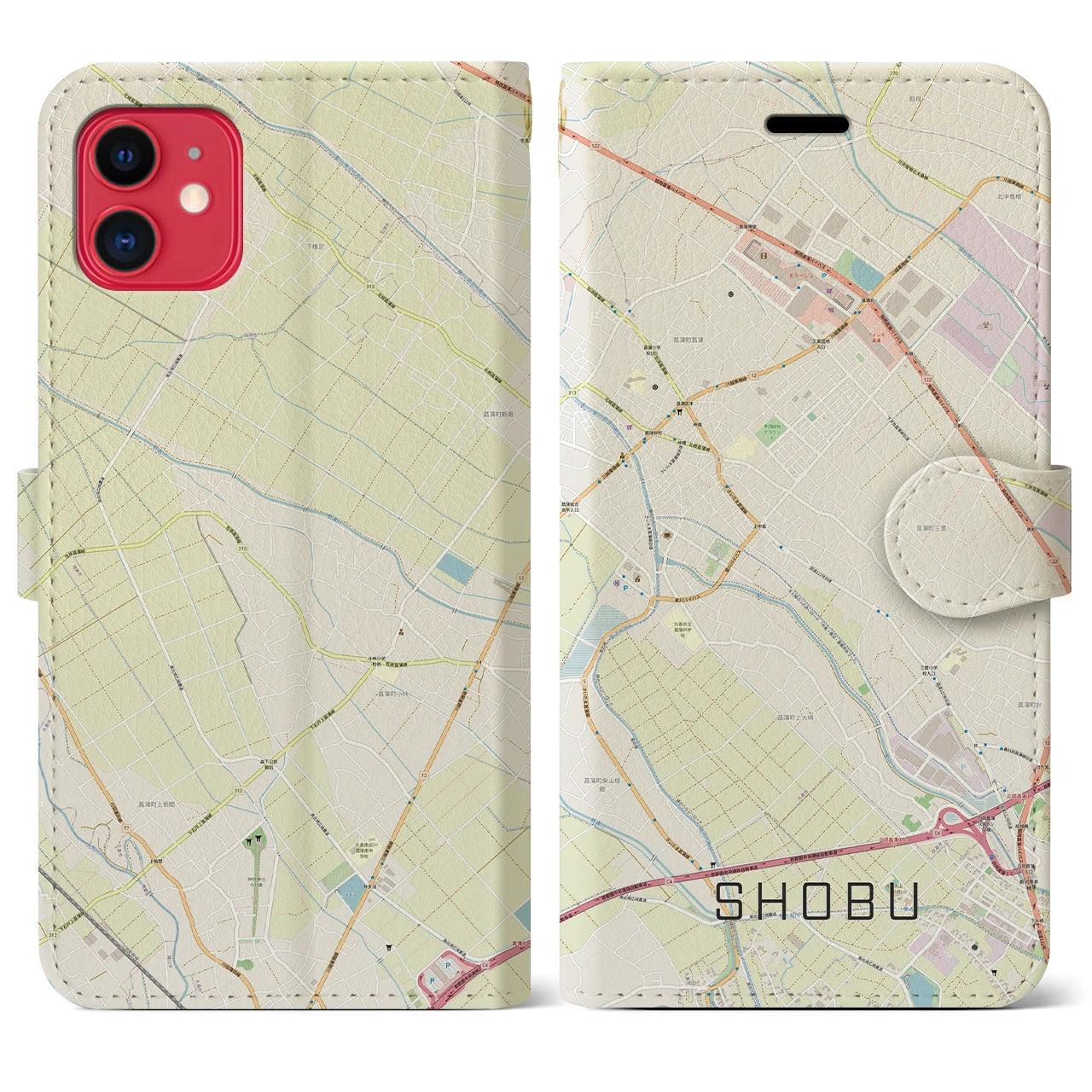 【菖蒲(埼玉県)】地図柄iPhoneケース(手帳タイプ)ナチュラル・iPhone 11 用