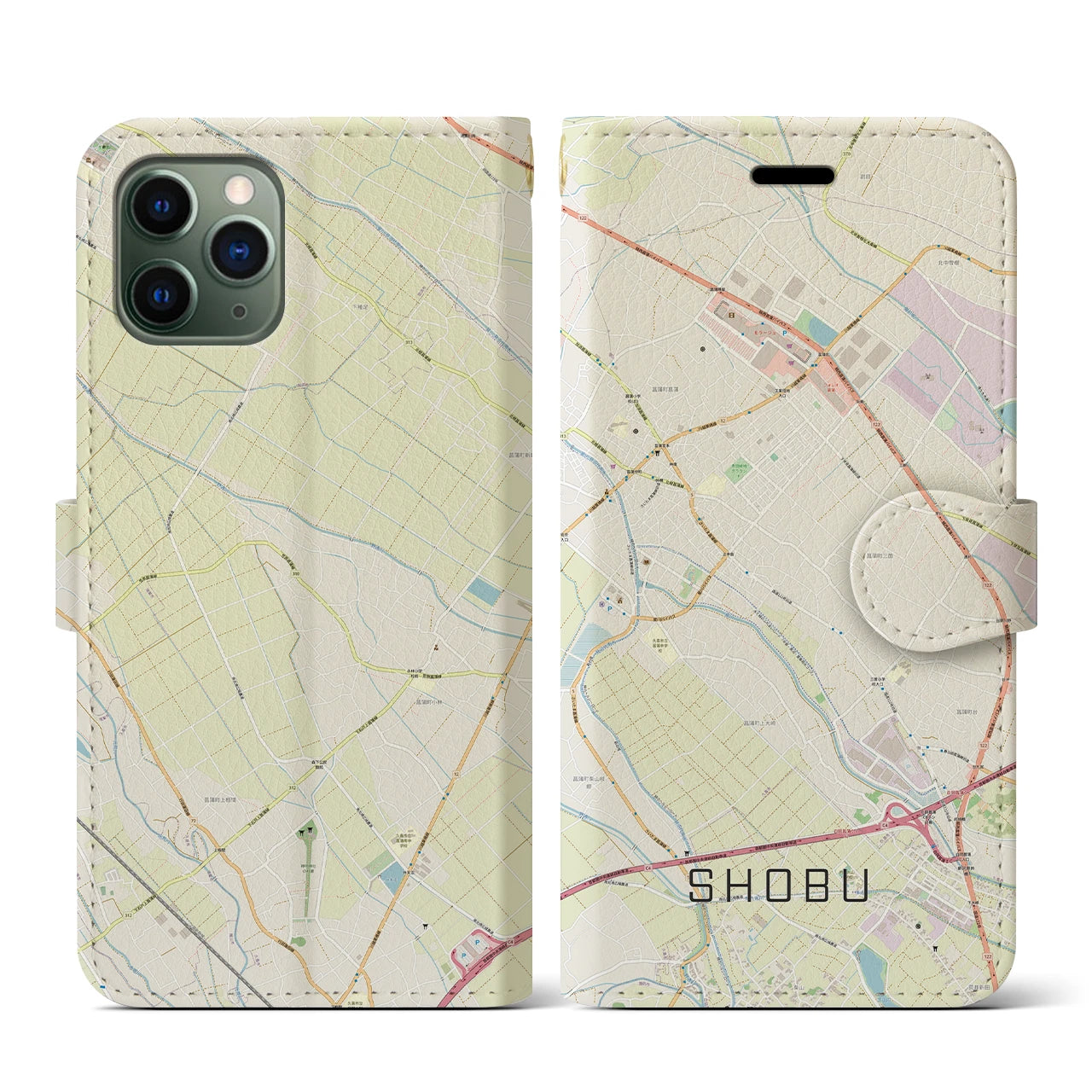 【菖蒲(埼玉県)】地図柄iPhoneケース(手帳タイプ)ナチュラル・iPhone 11 Pro 用