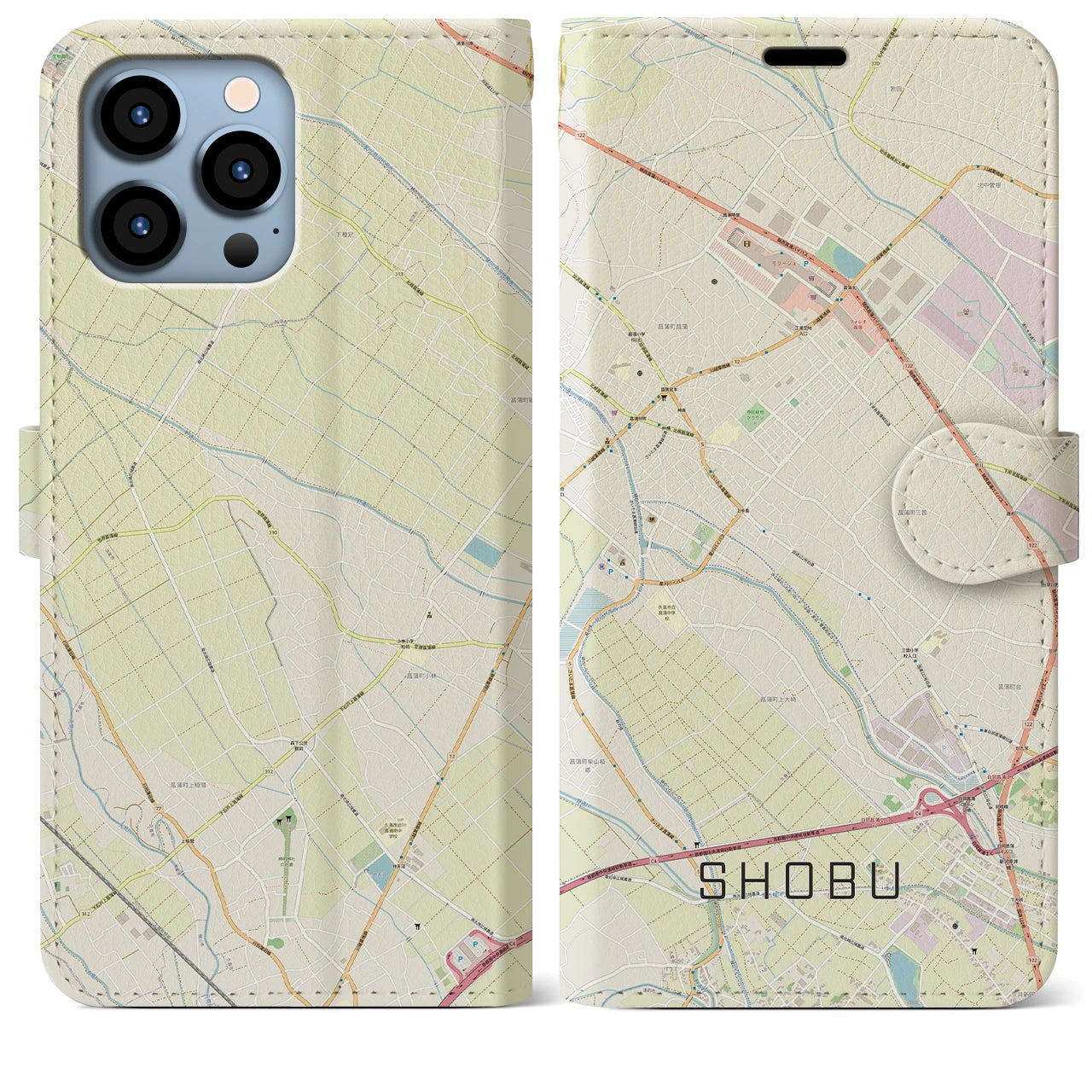【菖蒲(埼玉県)】地図柄iPhoneケース(手帳タイプ)ナチュラル・iPhone 13 Pro Max 用