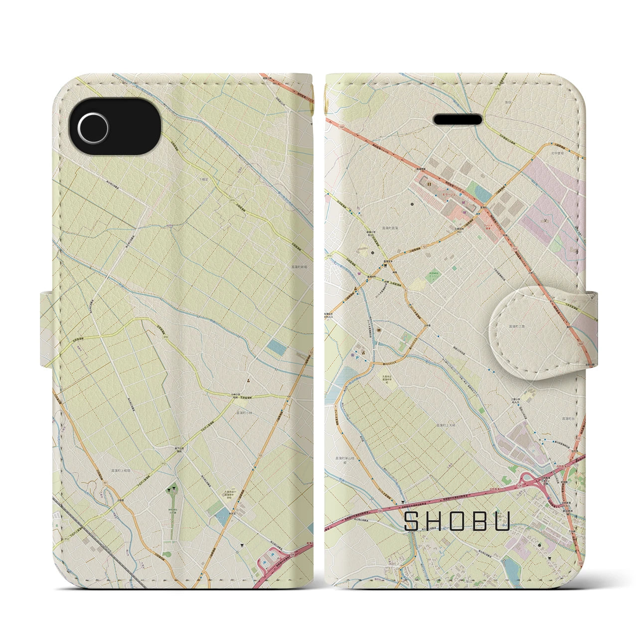 【菖蒲(埼玉県)】地図柄iPhoneケース(手帳タイプ)ナチュラル・iPhone SE(第3 / 第2世代) / 8 / 7 / 6s / 6 用