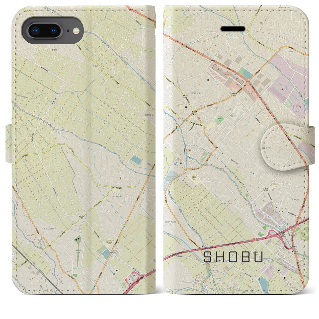 【菖蒲(埼玉県)】地図柄iPhoneケース(手帳タイプ)ナチュラル・iPhone 8Plus /7Plus / 6sPlus / 6Plus 用