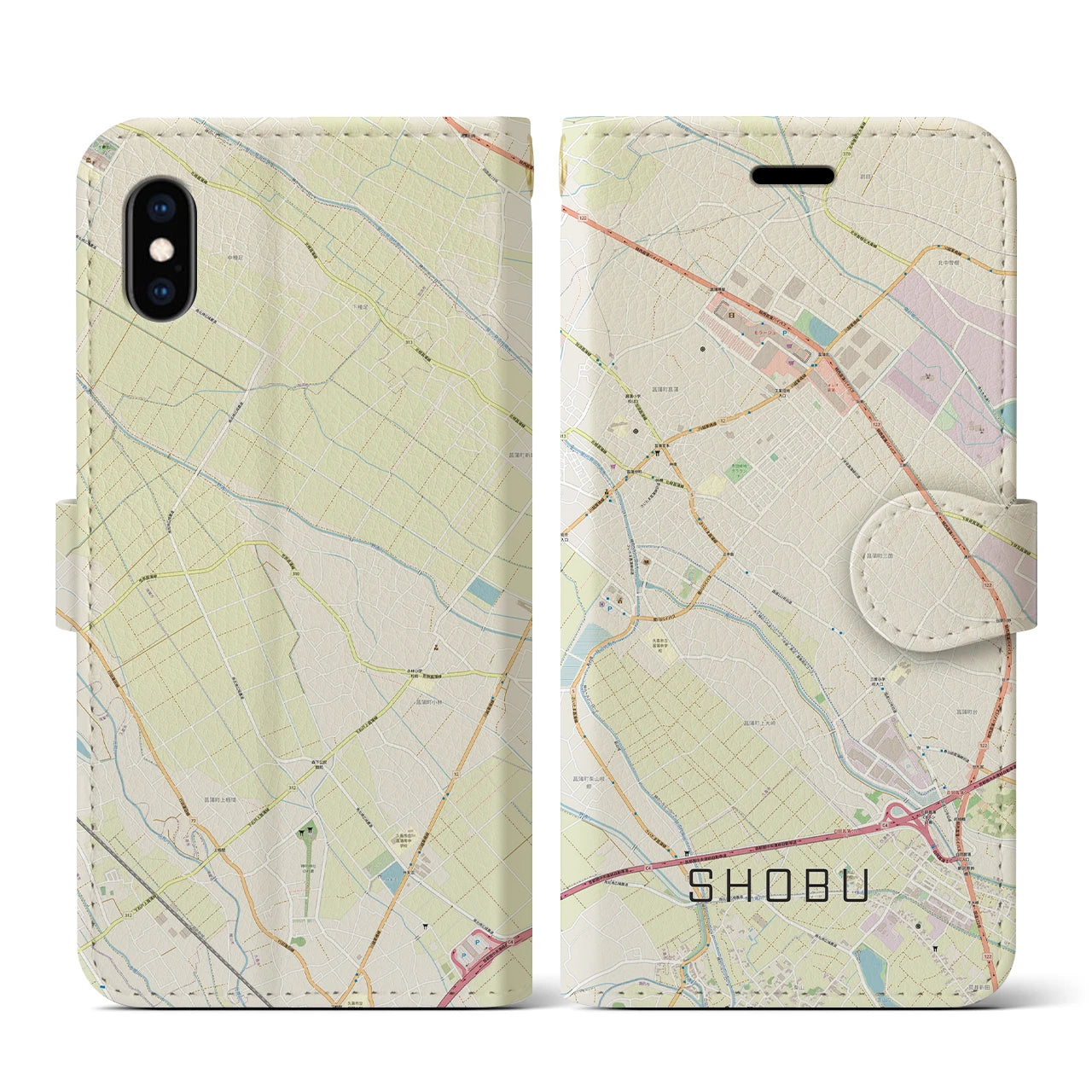 【菖蒲(埼玉県)】地図柄iPhoneケース(手帳タイプ)ナチュラル・iPhone XS / X 用