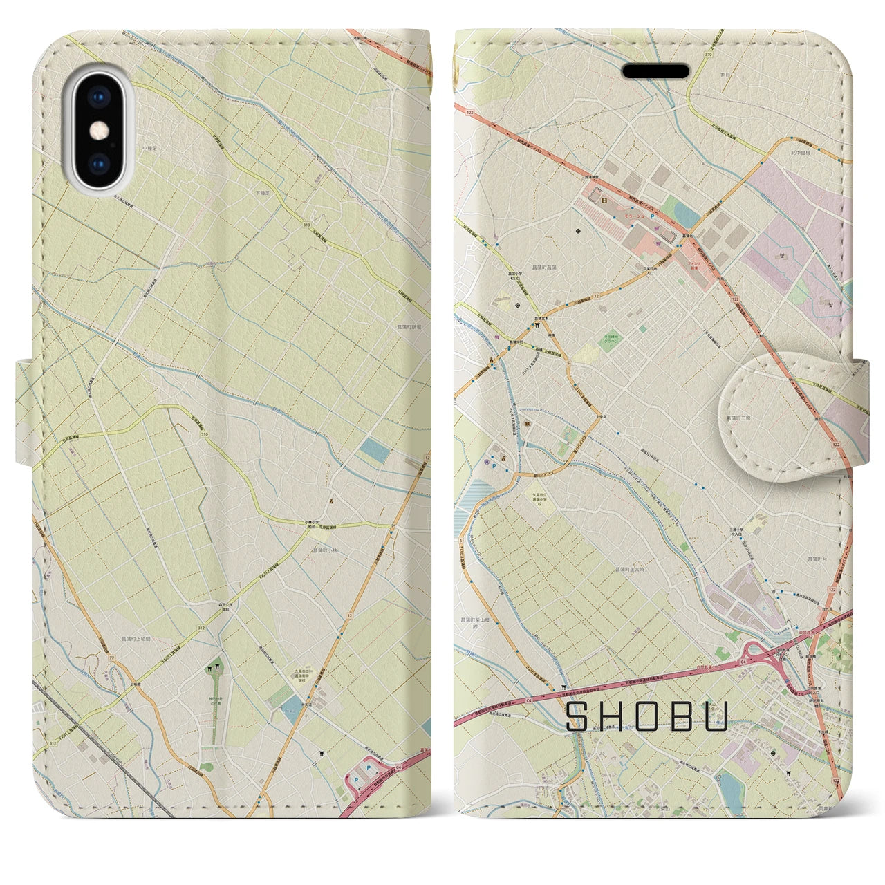 【菖蒲(埼玉県)】地図柄iPhoneケース(手帳タイプ)ナチュラル・iPhone XS Max 用
