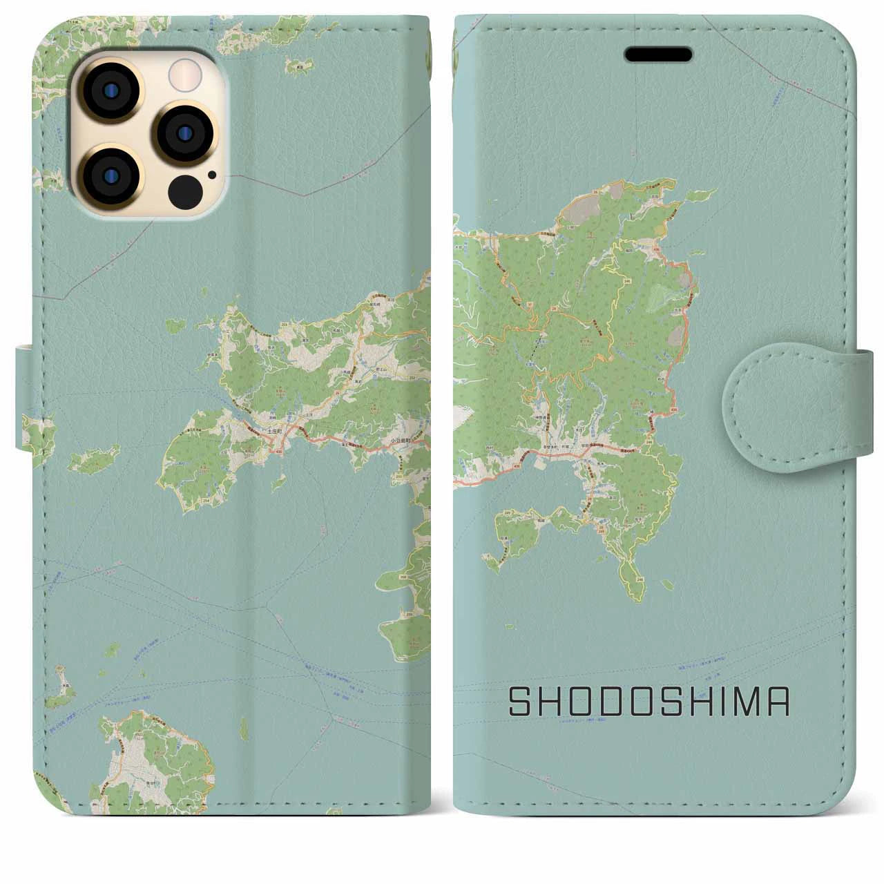 【小豆島(香川県)】地図柄iPhoneケース(手帳タイプ)ナチュラル・iPhone 12 Pro Max 用