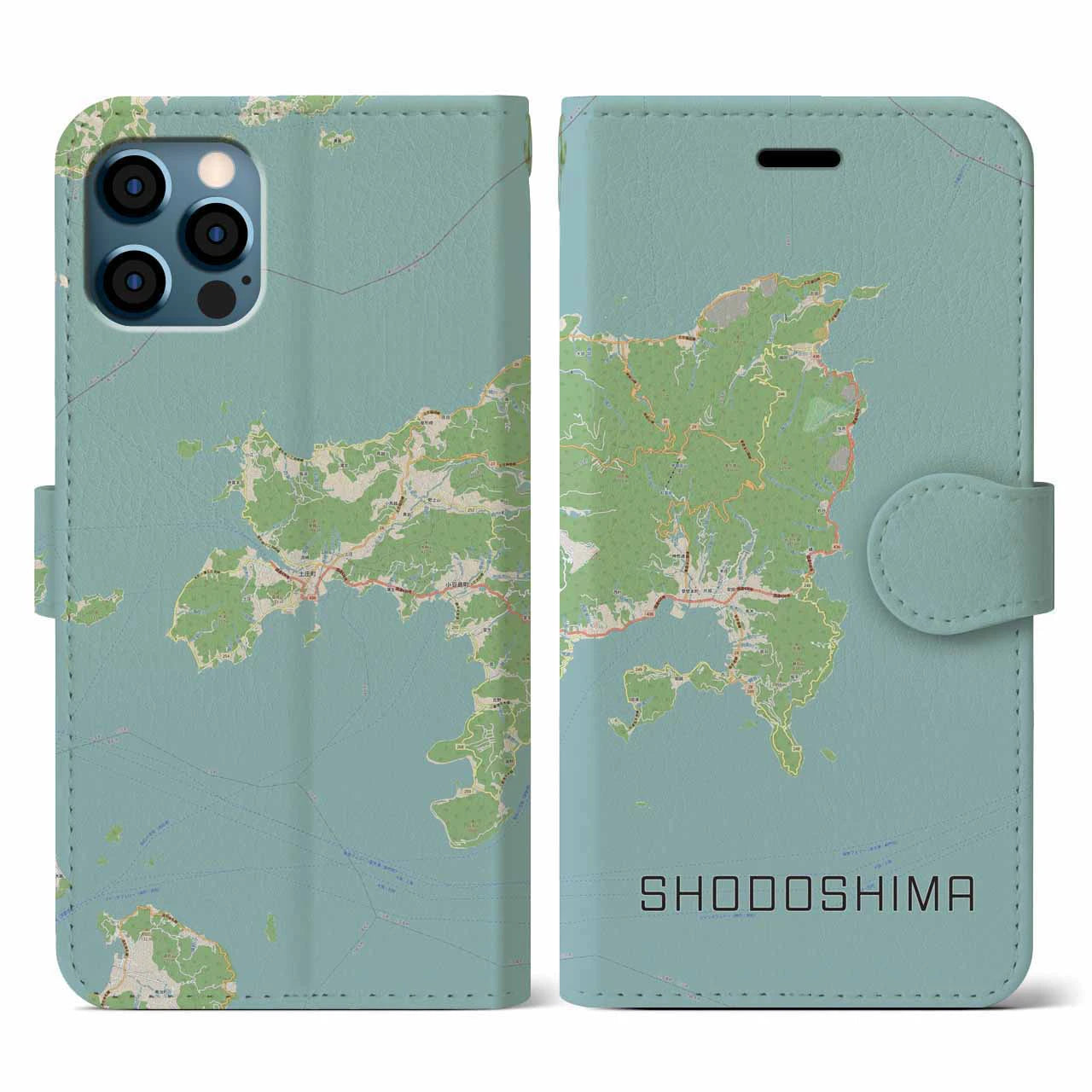 【小豆島(香川県)】地図柄iPhoneケース(手帳タイプ)ナチュラル・iPhone 12 / 12 Pro 用