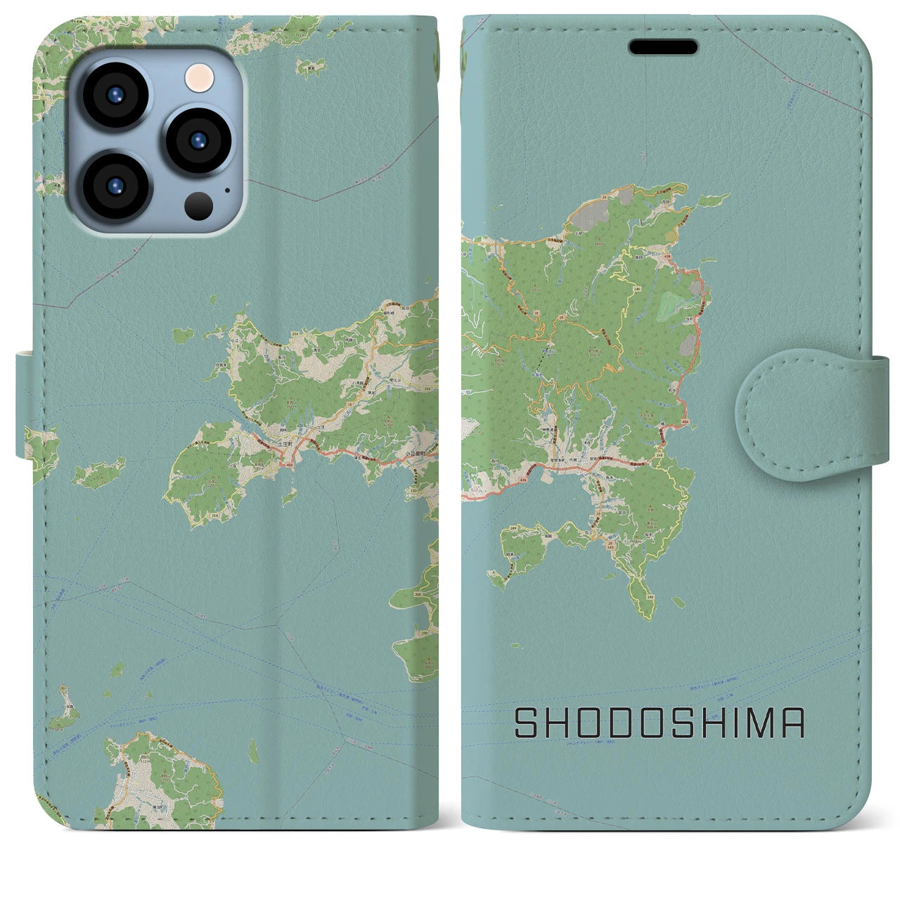 【小豆島(香川県)】地図柄iPhoneケース(手帳タイプ)ナチュラル・iPhone 13 Pro Max 用