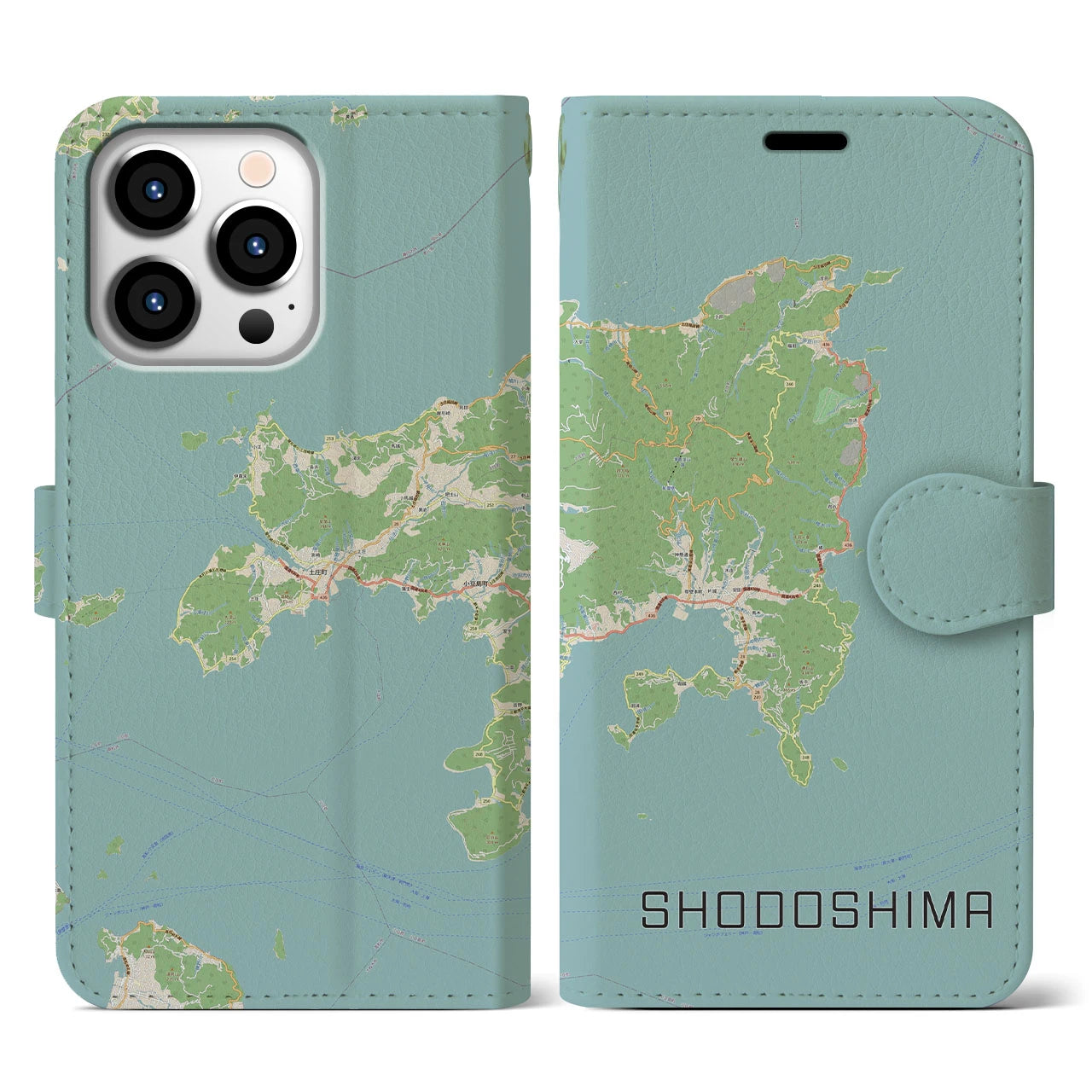 【小豆島(香川県)】地図柄iPhoneケース(手帳タイプ)ナチュラル・iPhone 13 Pro 用