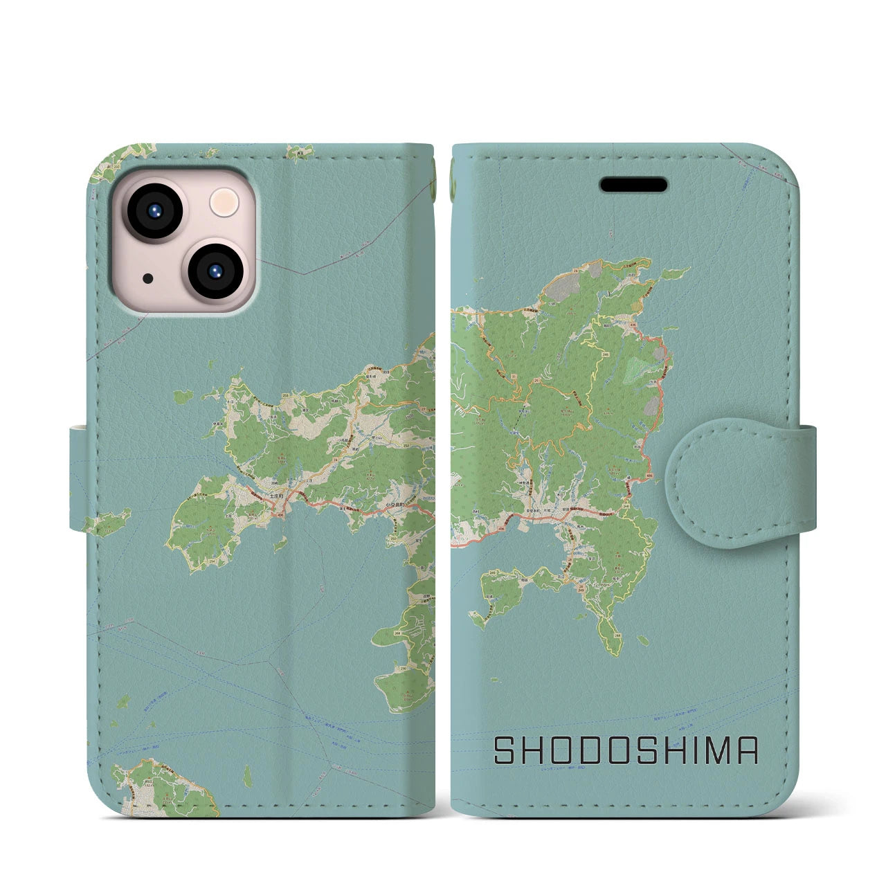 【小豆島(香川県)】地図柄iPhoneケース(手帳タイプ)ナチュラル・iPhone 13 mini 用