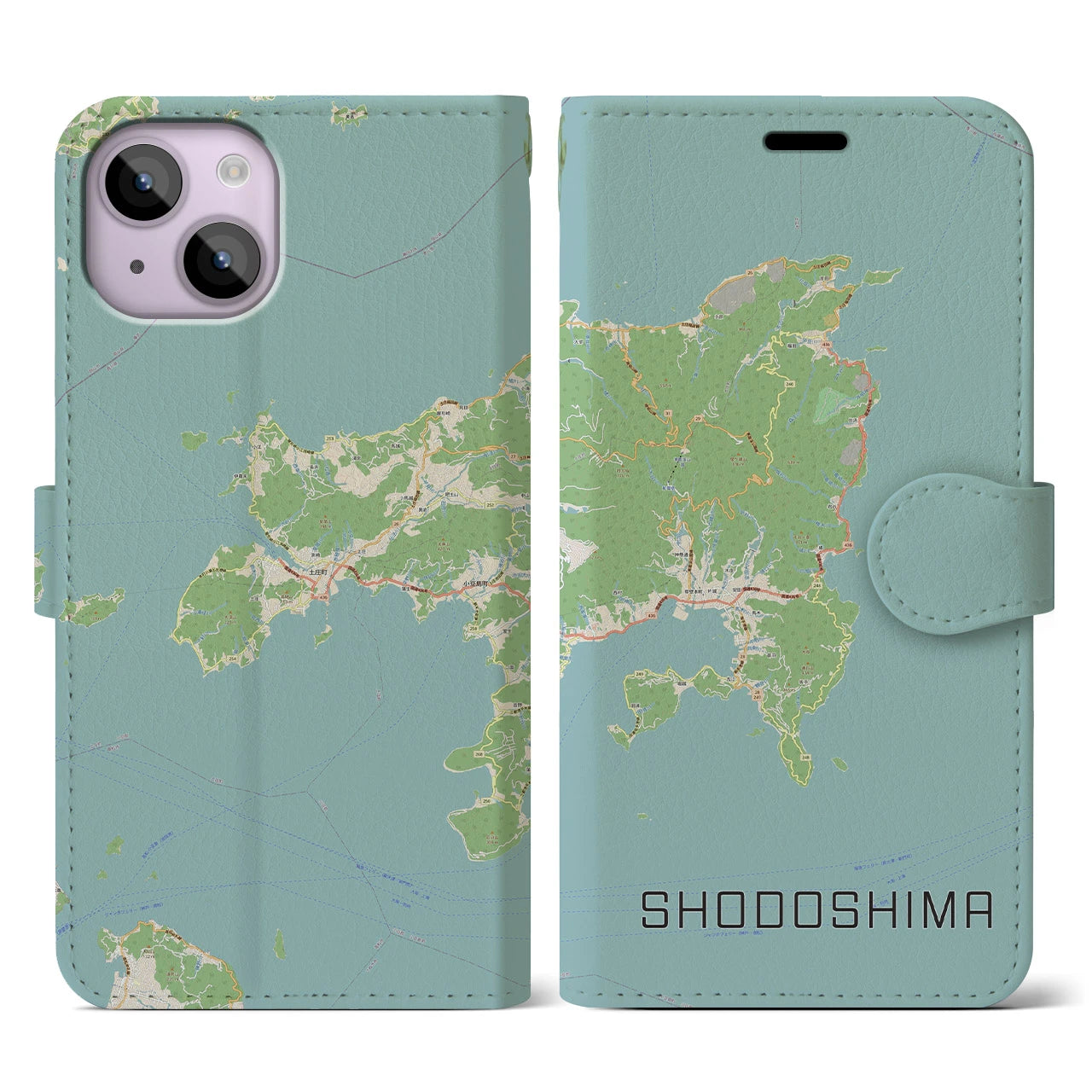 【小豆島(香川県)】地図柄iPhoneケース(手帳タイプ)ナチュラル・iPhone 14 用